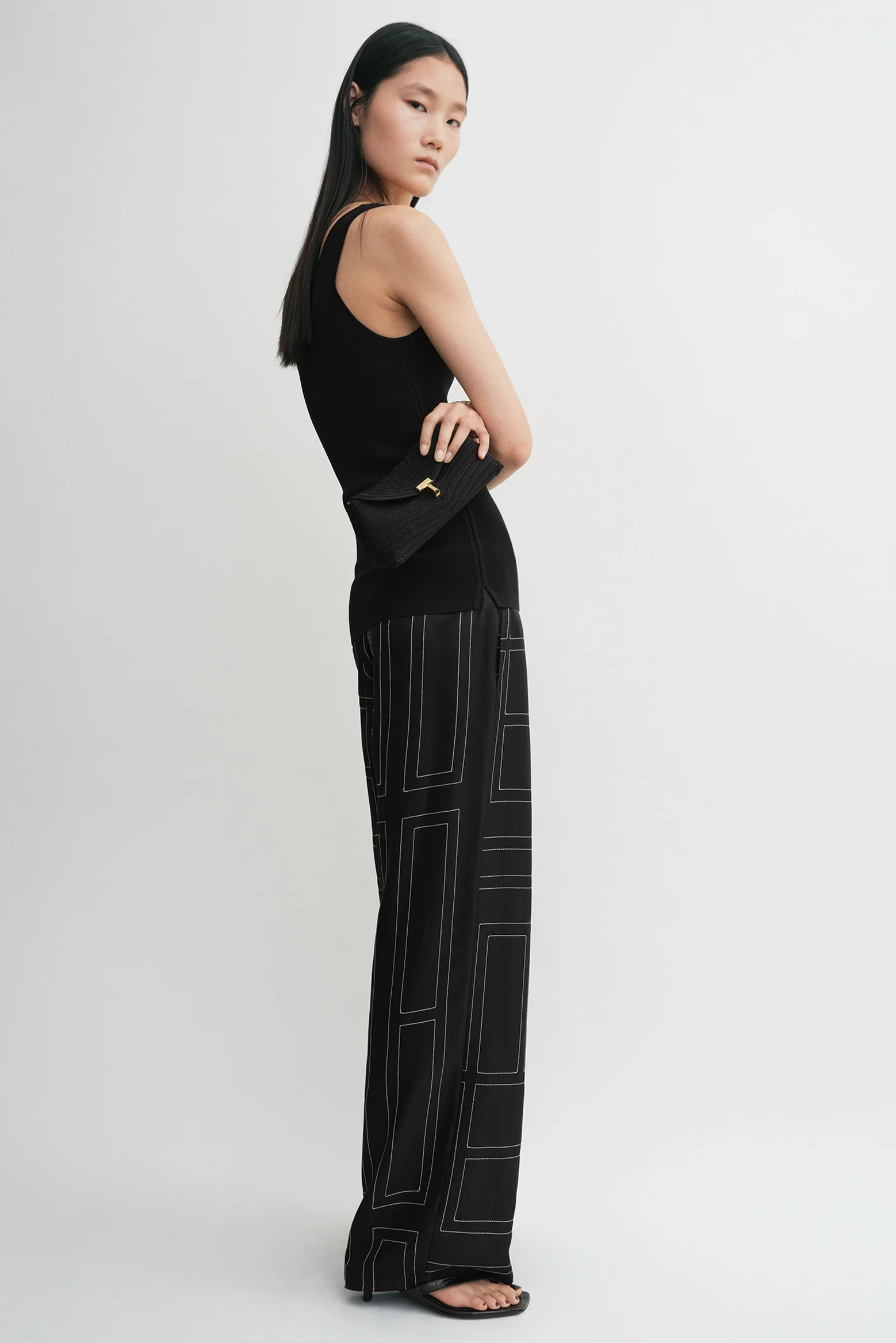 TOTEME MONOGRAM SILK PJ BOTTOMS IN BLACK | THE NEW TREND