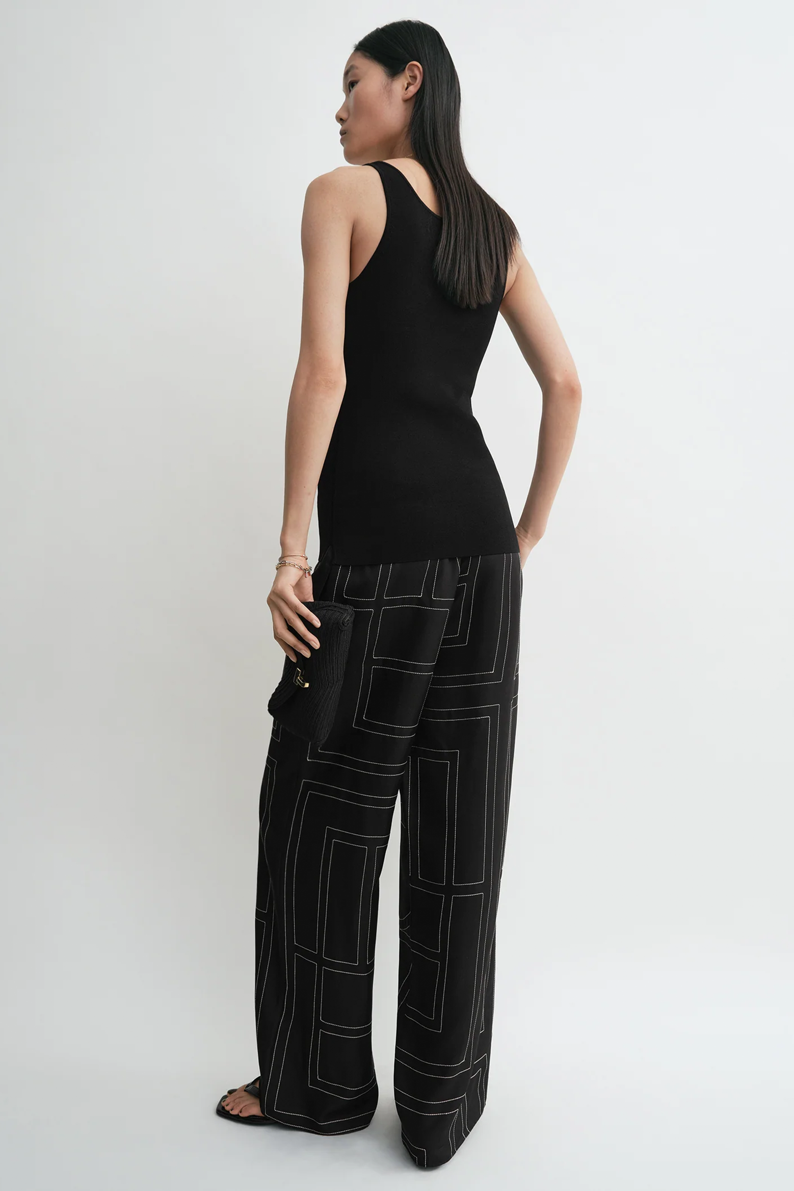 TOTEME MONOGRAM SILK PJ BOTTOMS IN BLACK | THE NEW TREND