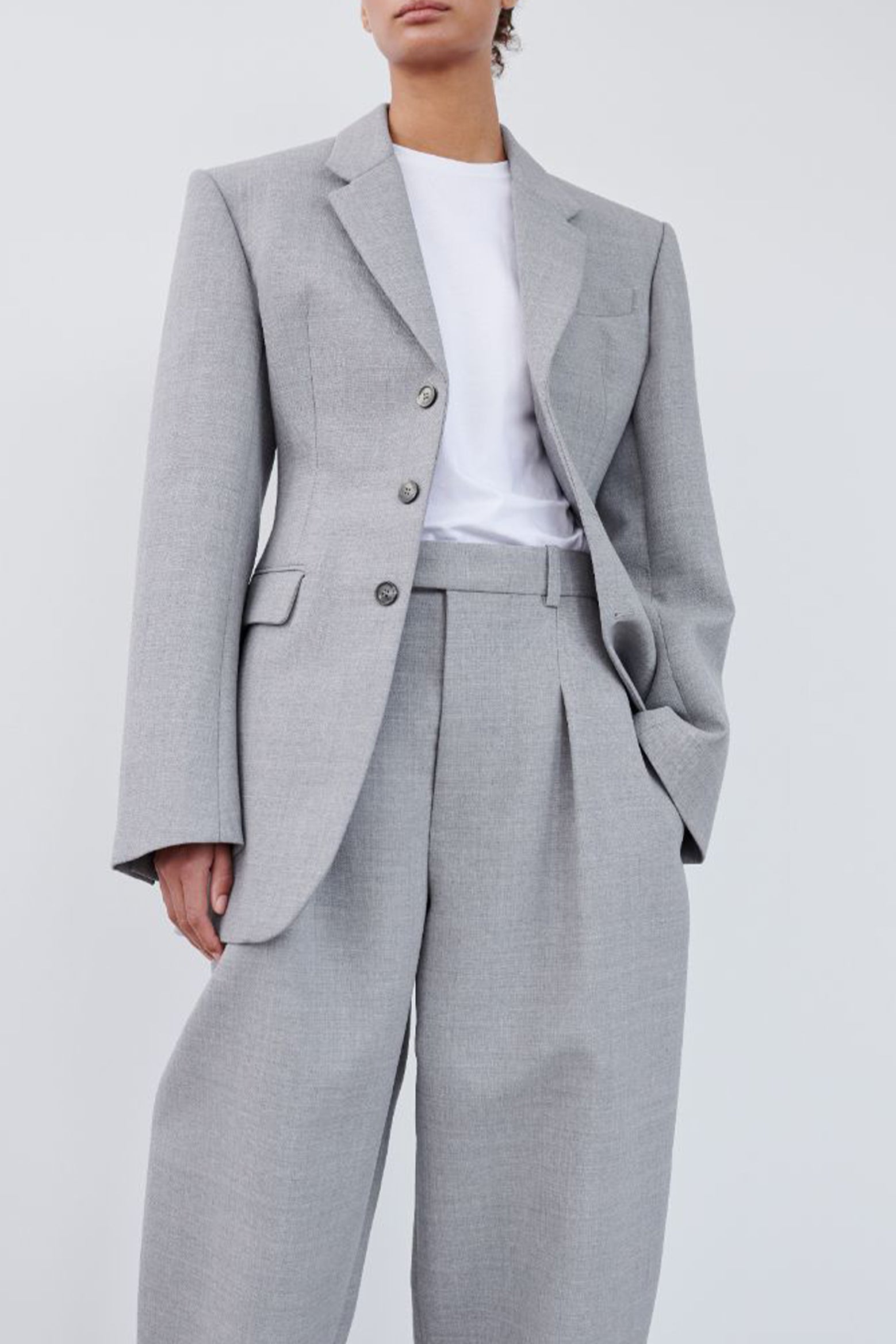 The Wardrobe NYC Longline Blazer in Grey Marl available at The New Trend Australia