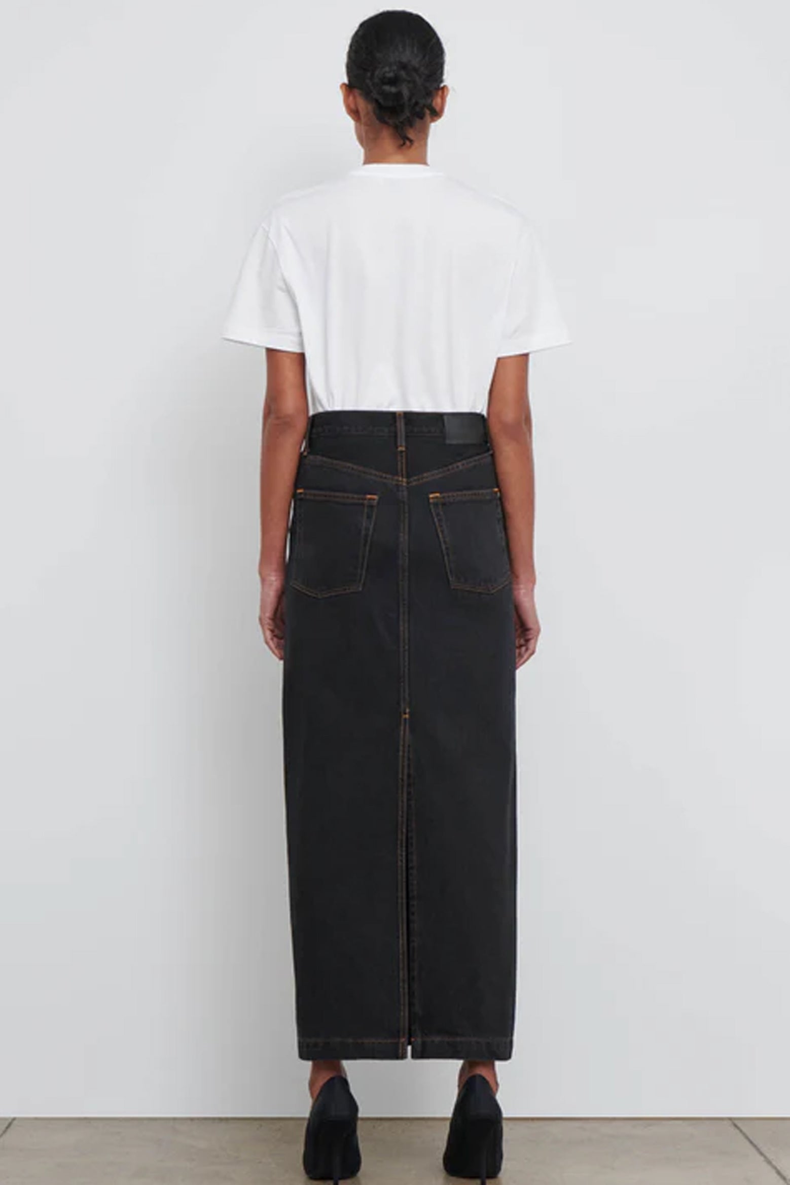 The Wardrobe NYC Denim Column Skirt in Black available at The New Trend Australia