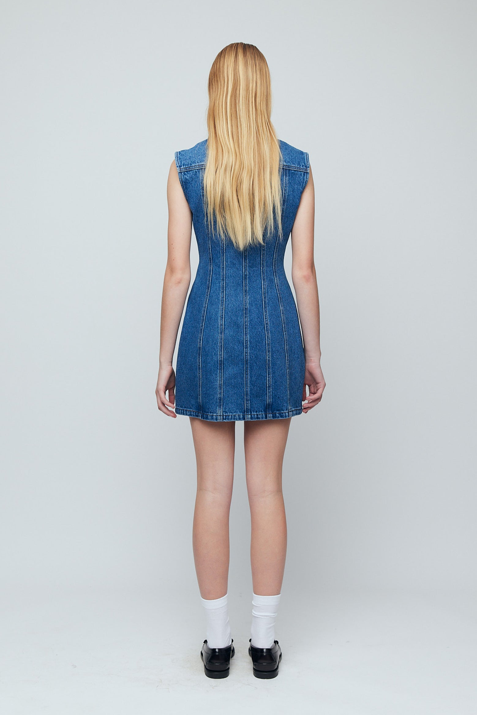 Wynn Hamlyn Denim Panel Sleeveless MIini Dress available at The New Trend Australia.
