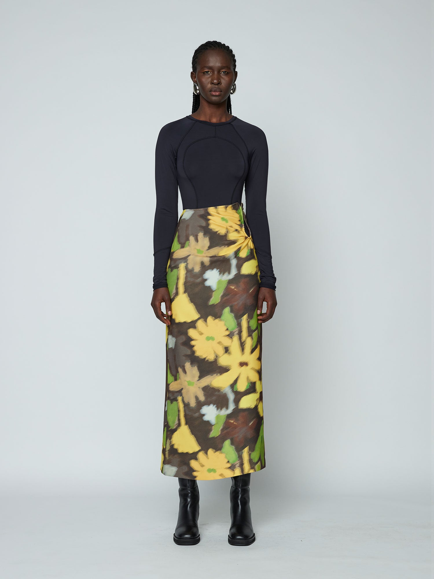 Black skirt yellow on sale flowers