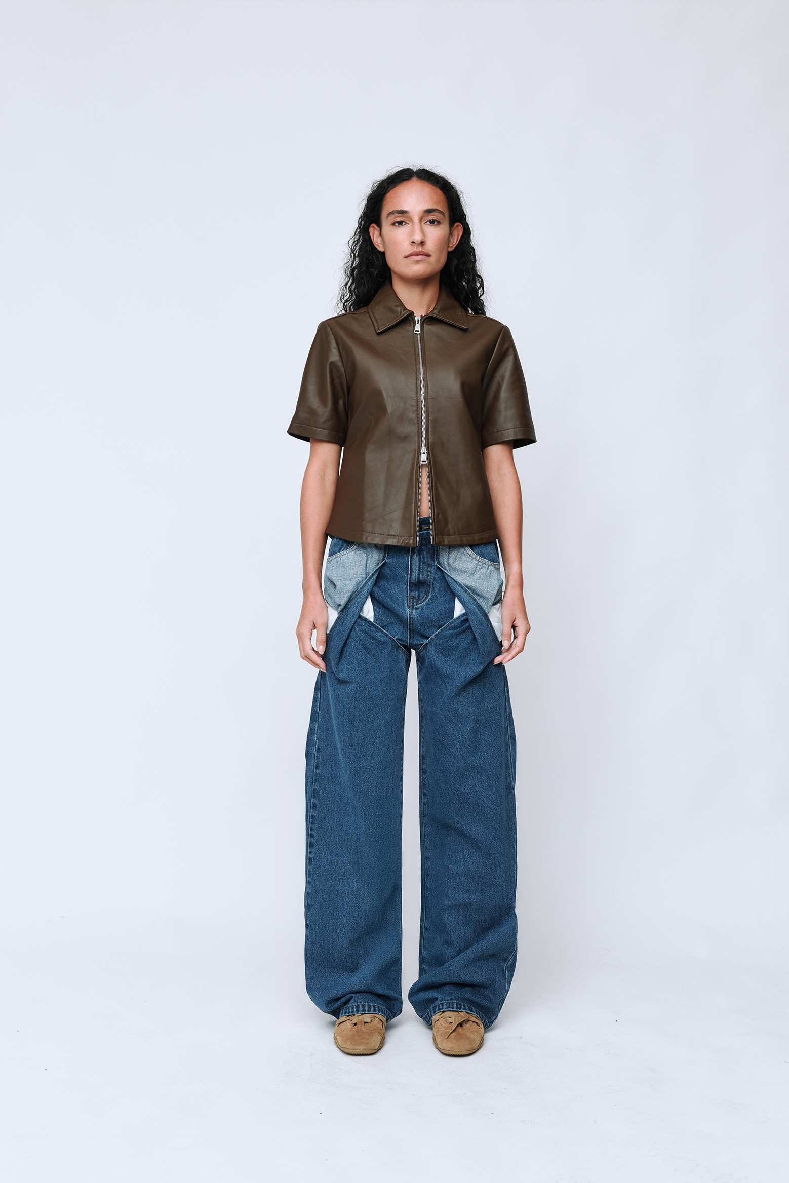 WYNN HAMLYN LEATHER ANDIE TOP IN DARK BROWN | THE NEW TREND