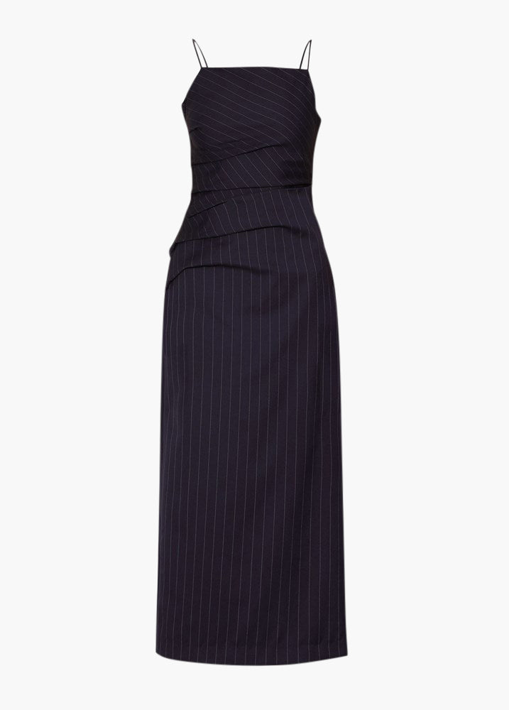 WYNN HAMLYN Martha Slip Dress in Navy Stripe | TNT The New Trend