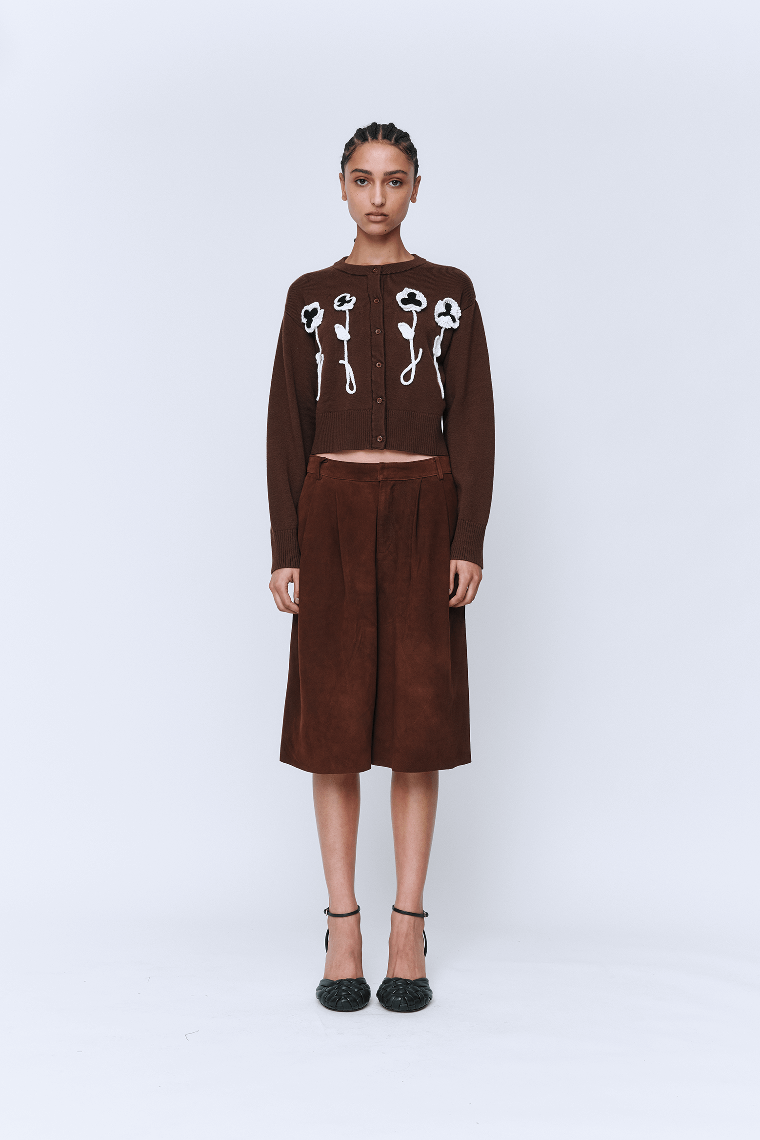 WYNN HAMLYN PANSY FLOWER CARDIGAN IN CHOCOLATE BROWN | THE NEW TREND