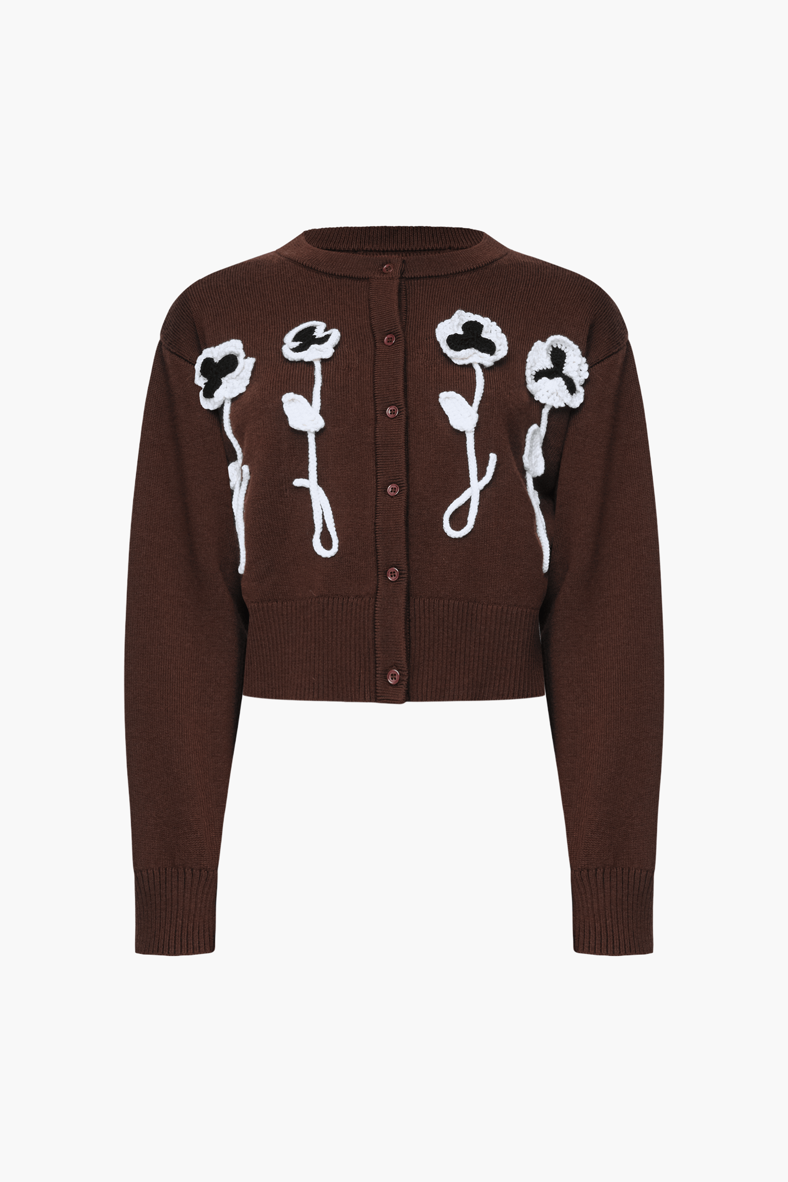 WYNN HAMLYN PANSY FLOWER CARDIGAN IN CHOCOLATE BROWN | THE NEW TREND