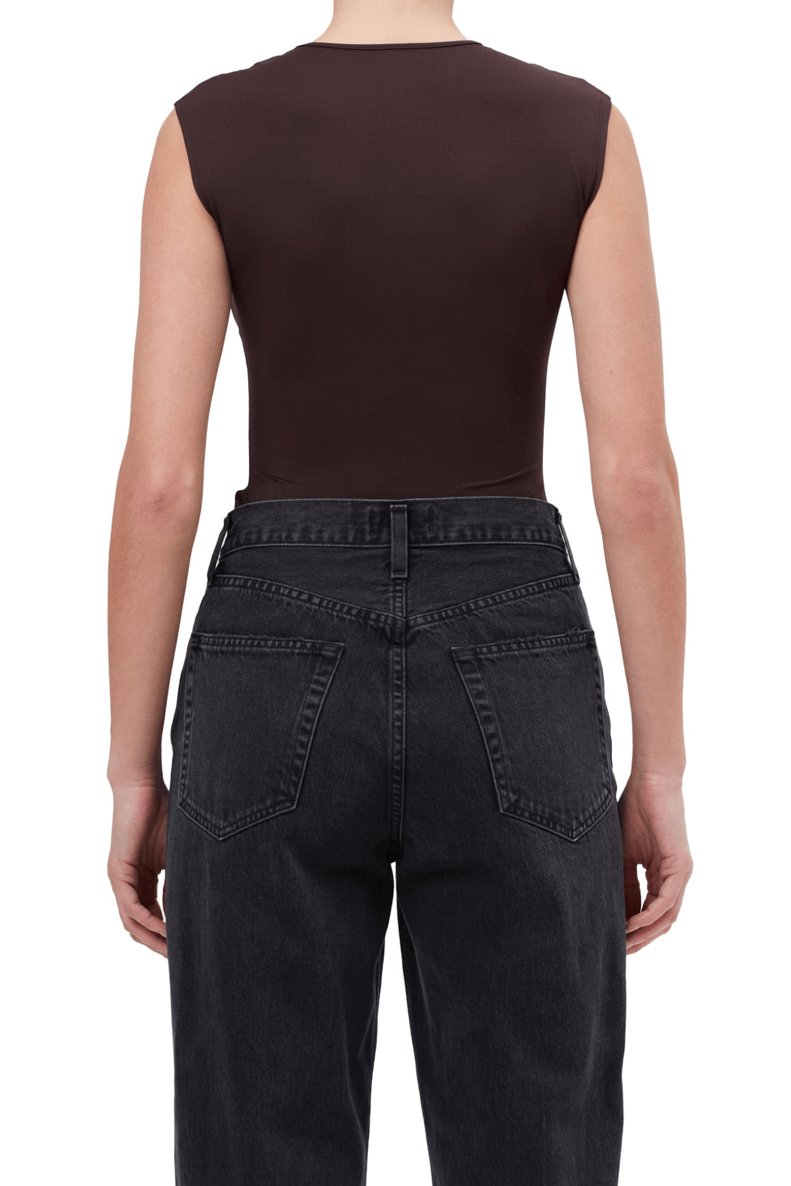 AGOLDE AURA SLEEVELESS BODYSUIT IN CHOCOLATE | THE NEW TREND