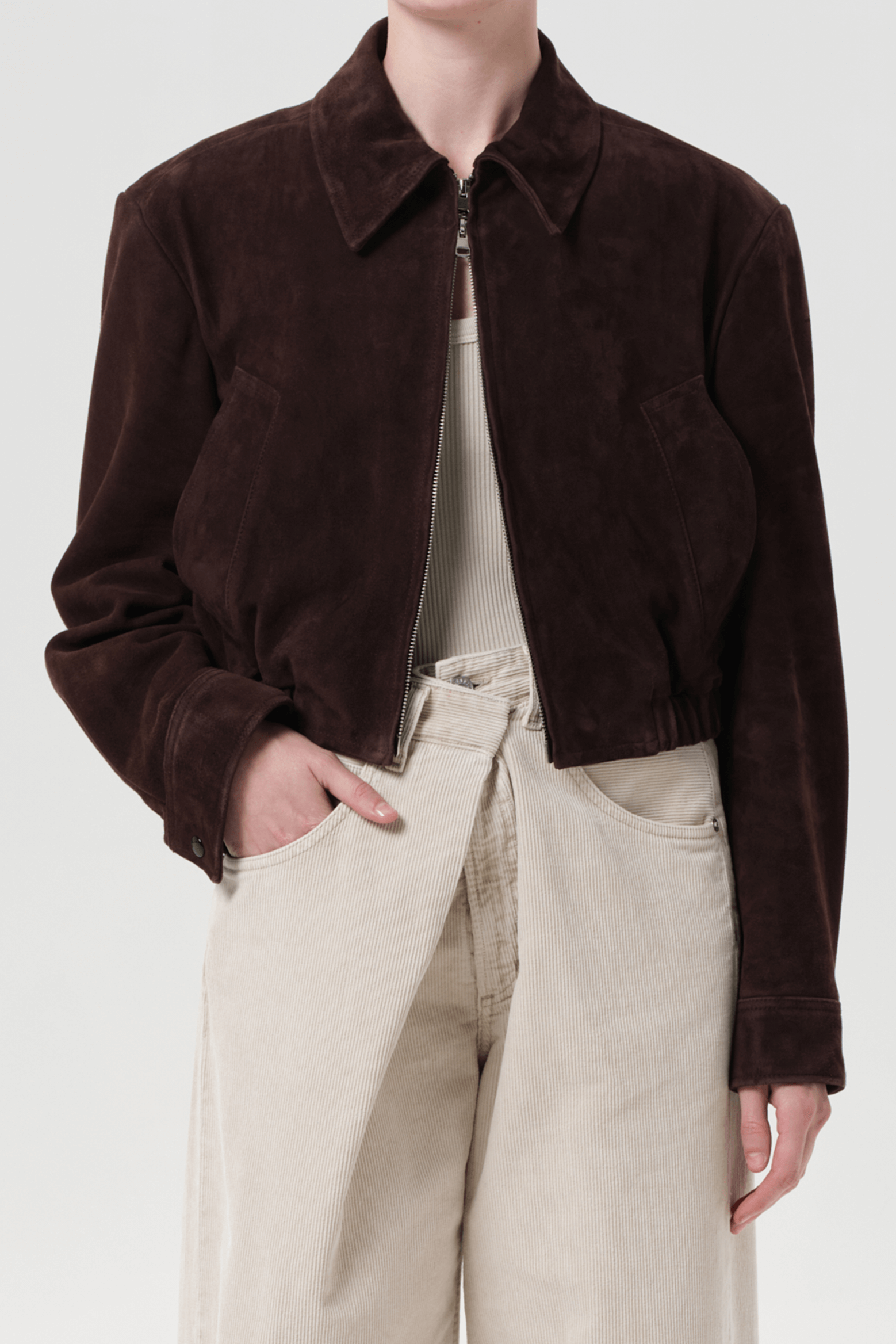 AGOLDE NAHLA CROPPED SUEDE JACKET | THE NEW TREND