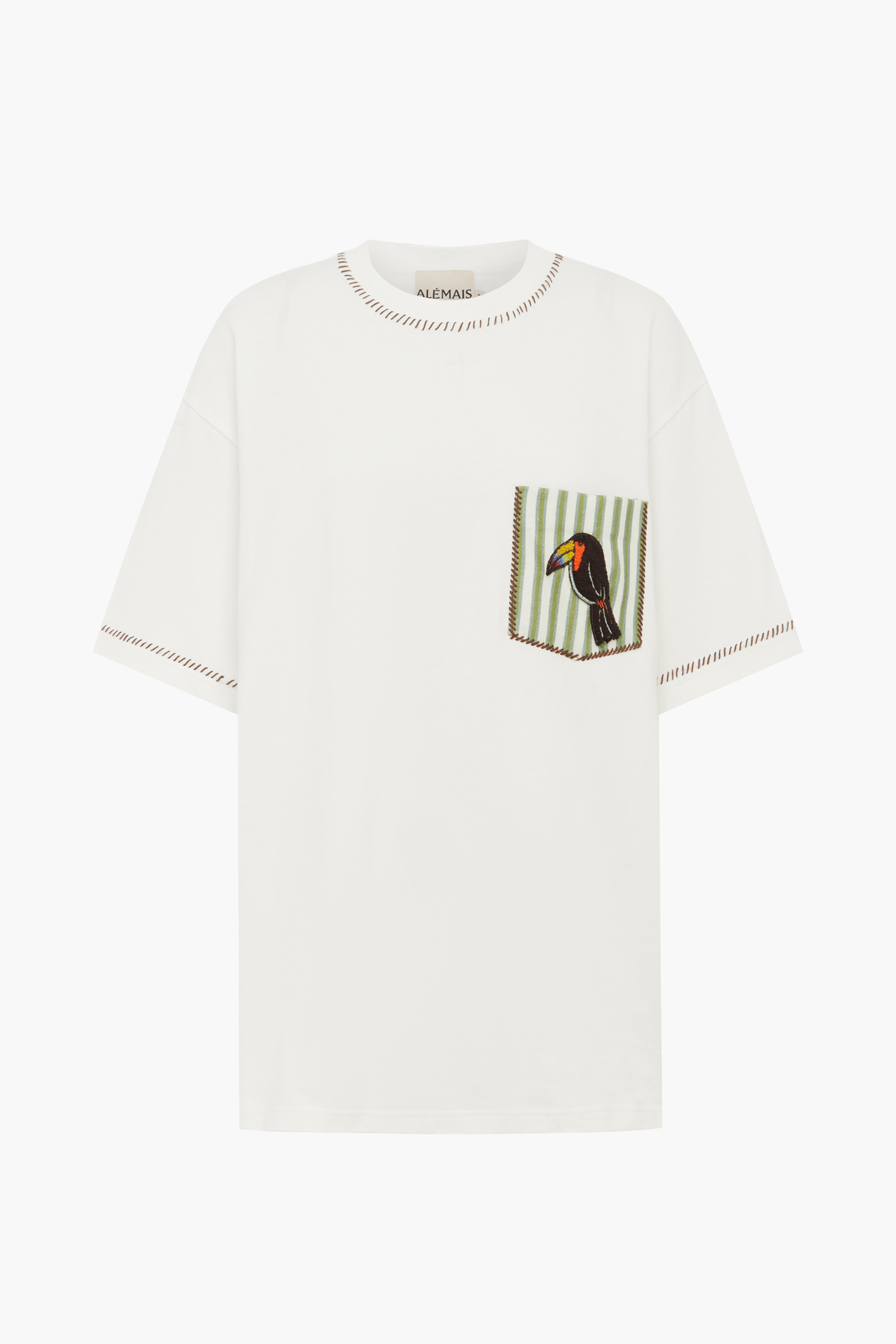 ALÉMAIS TOUCAN TANGO EMBROIDERED POCKET TEE | THE NEW TREND