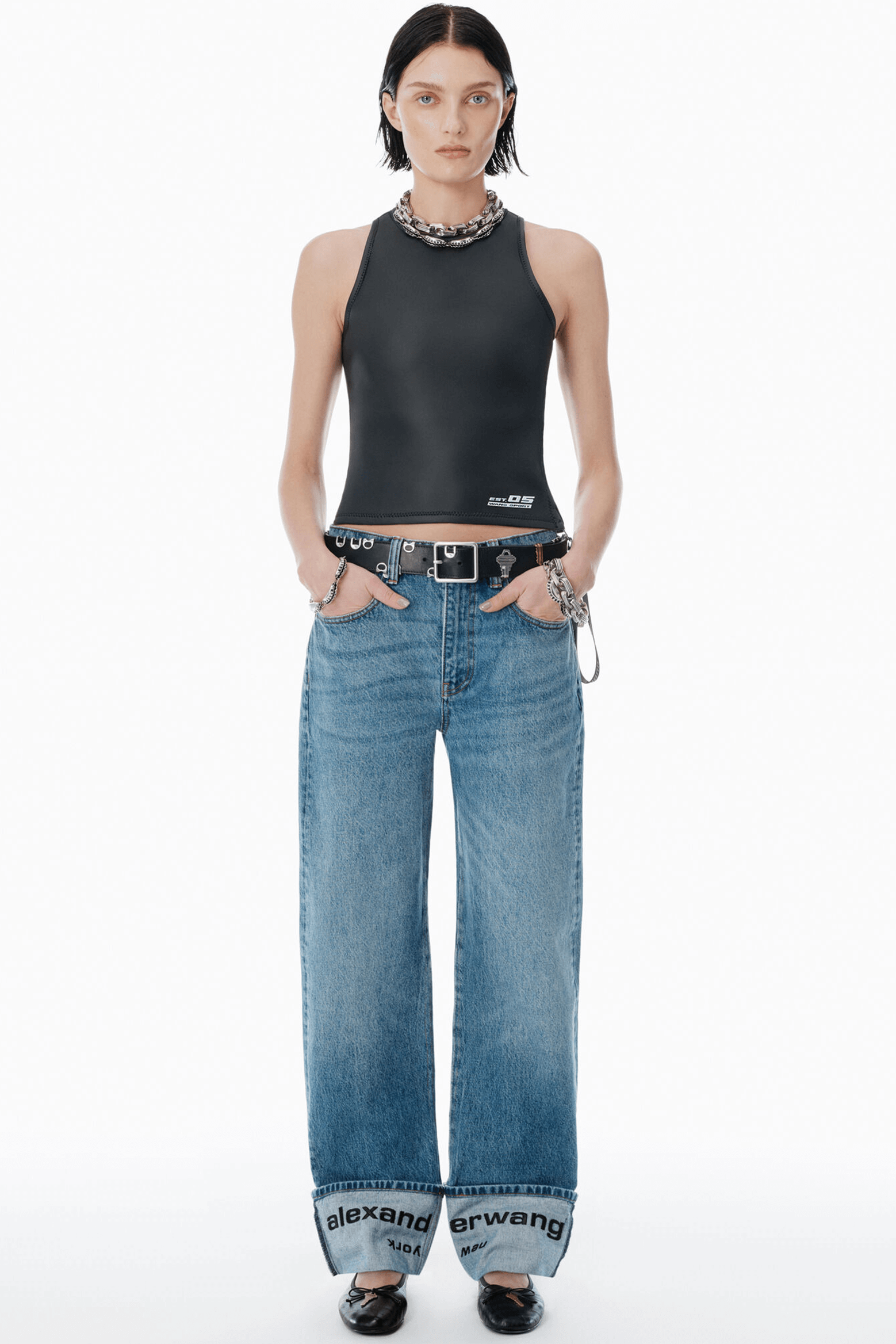 MID RISE STRAIGHT JEAN WITH EMBROIDERED CUFF