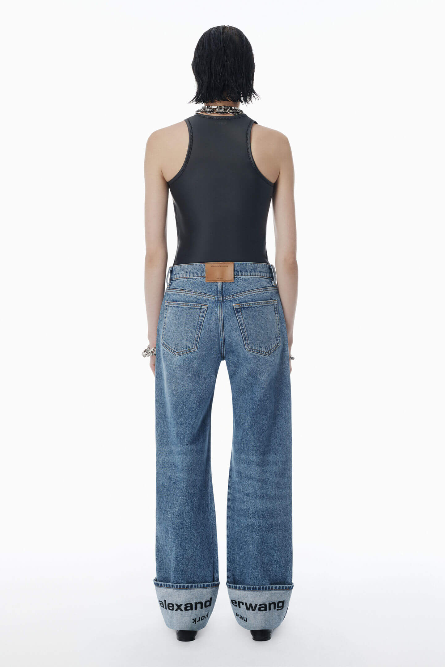 MID RISE STRAIGHT JEAN WITH EMBROIDERED CUFF
