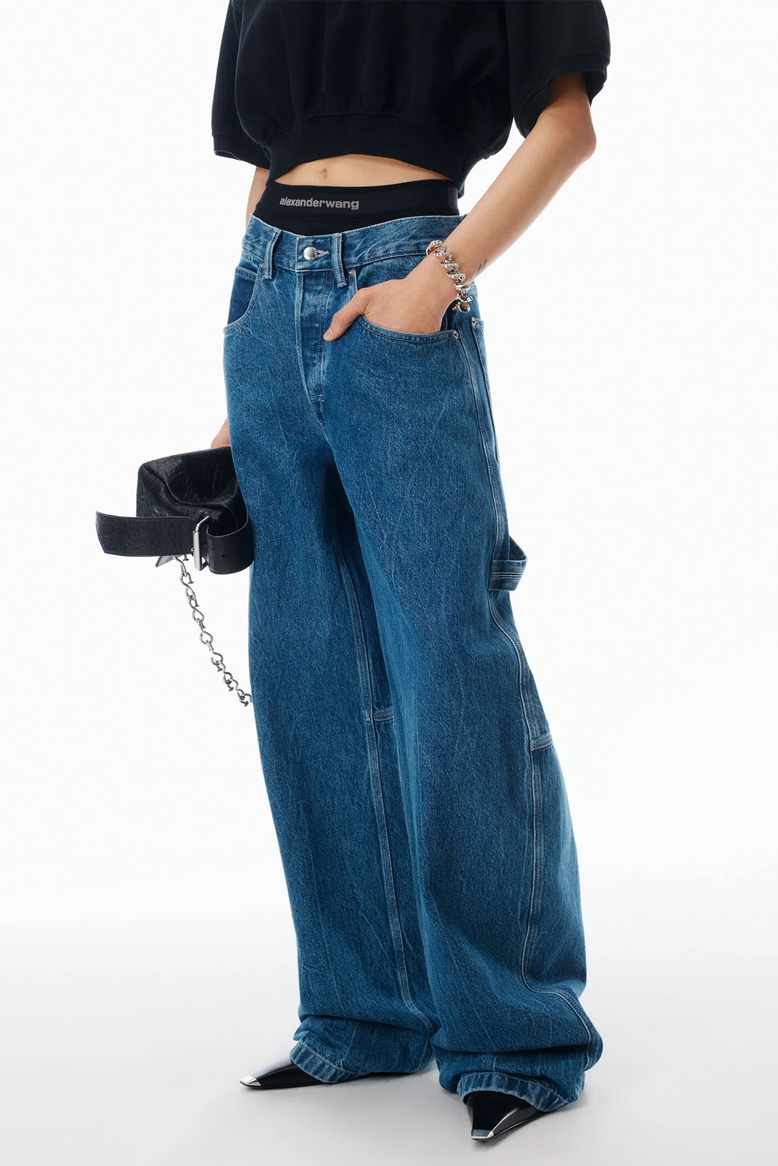 PRESTYLED MID RISE OVERSIZED JEAN W/LOGO ELASTIC