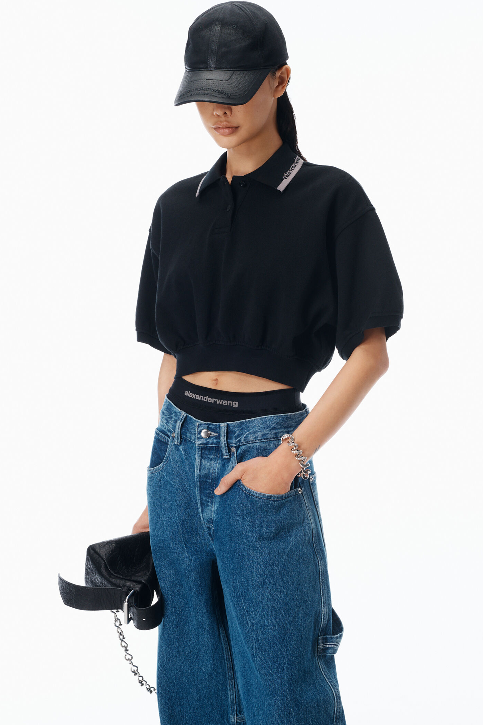 PRESTYLED MID RISE OVERSIZED JEAN W/LOGO ELASTIC