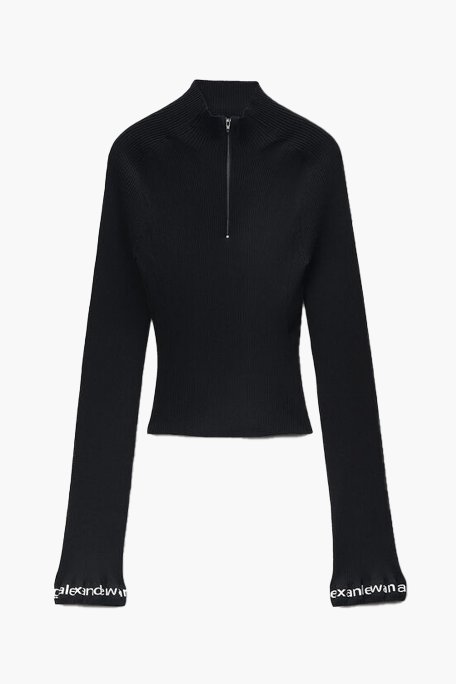 RIBBED LS ZIP TURTLENECK PULLOVER W/LOGO