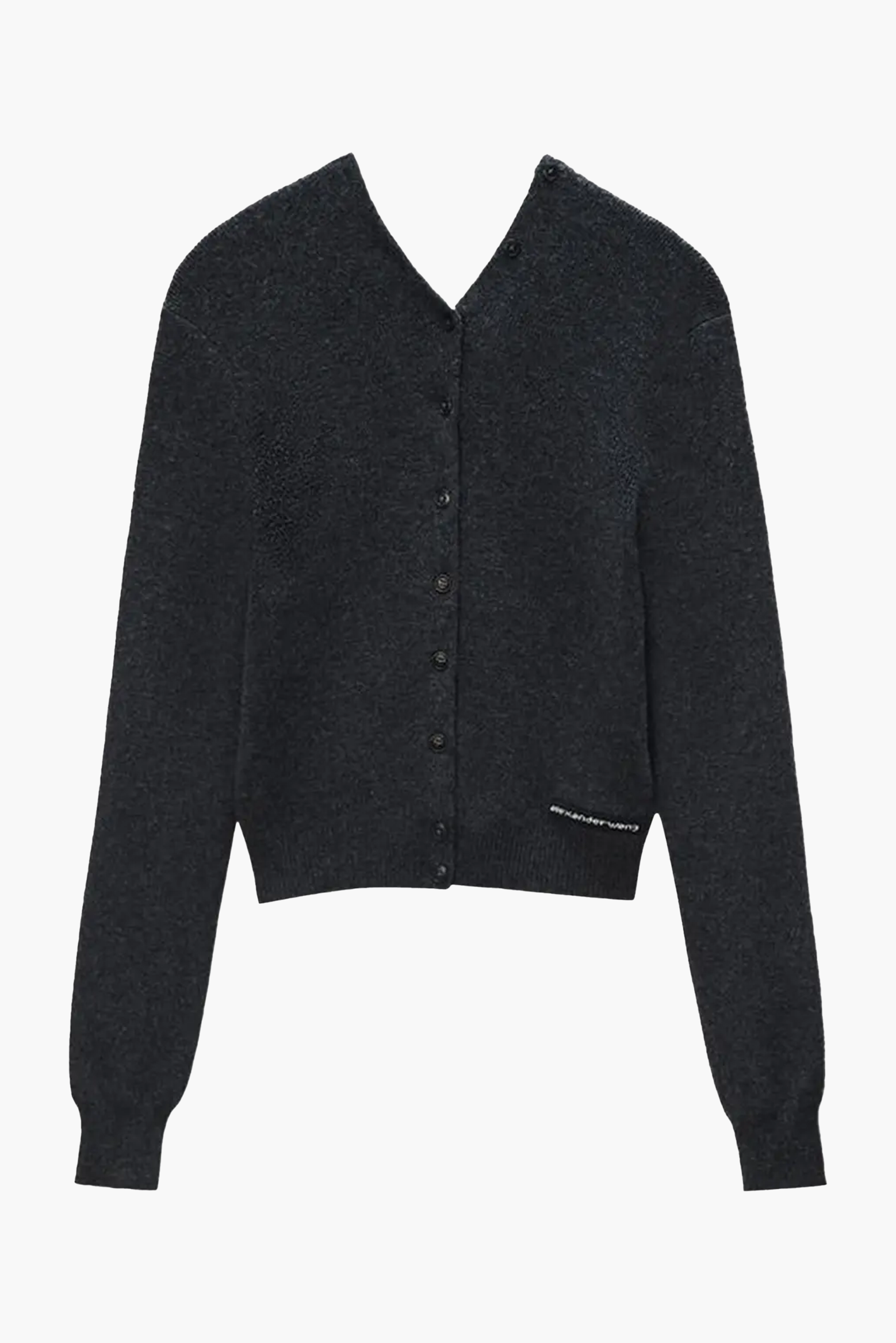 LS HIGH NECK BUTTON UP CARDIGAN W/KNIT LOGO LABEL