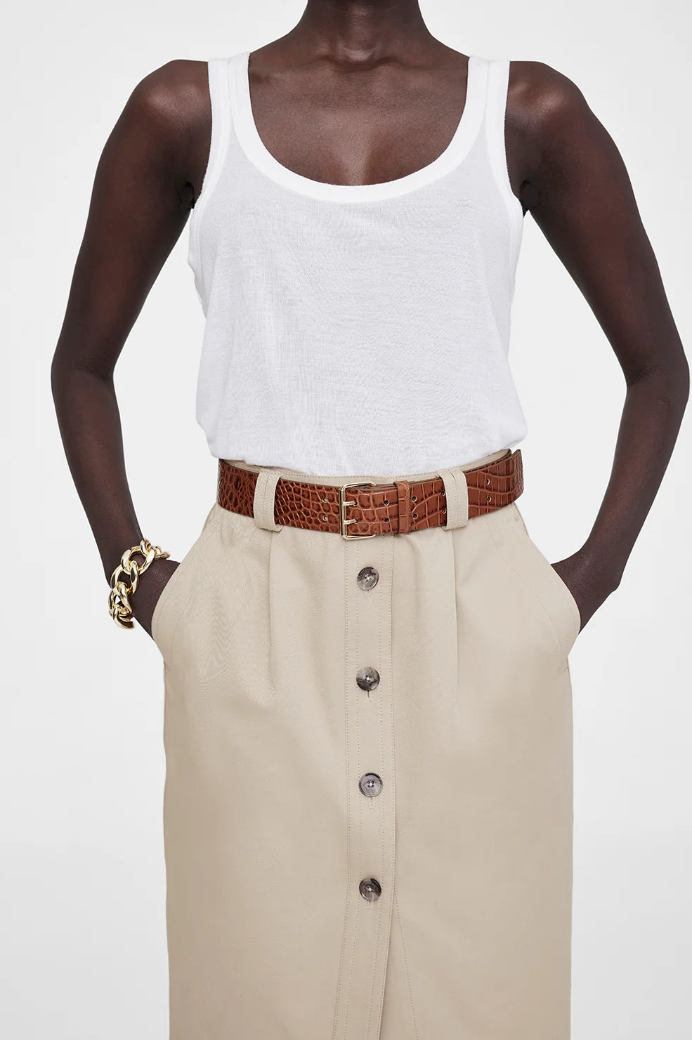 ANINE BING MILA BELT IN EMBOSSED BROWN | THE NEW TREND
