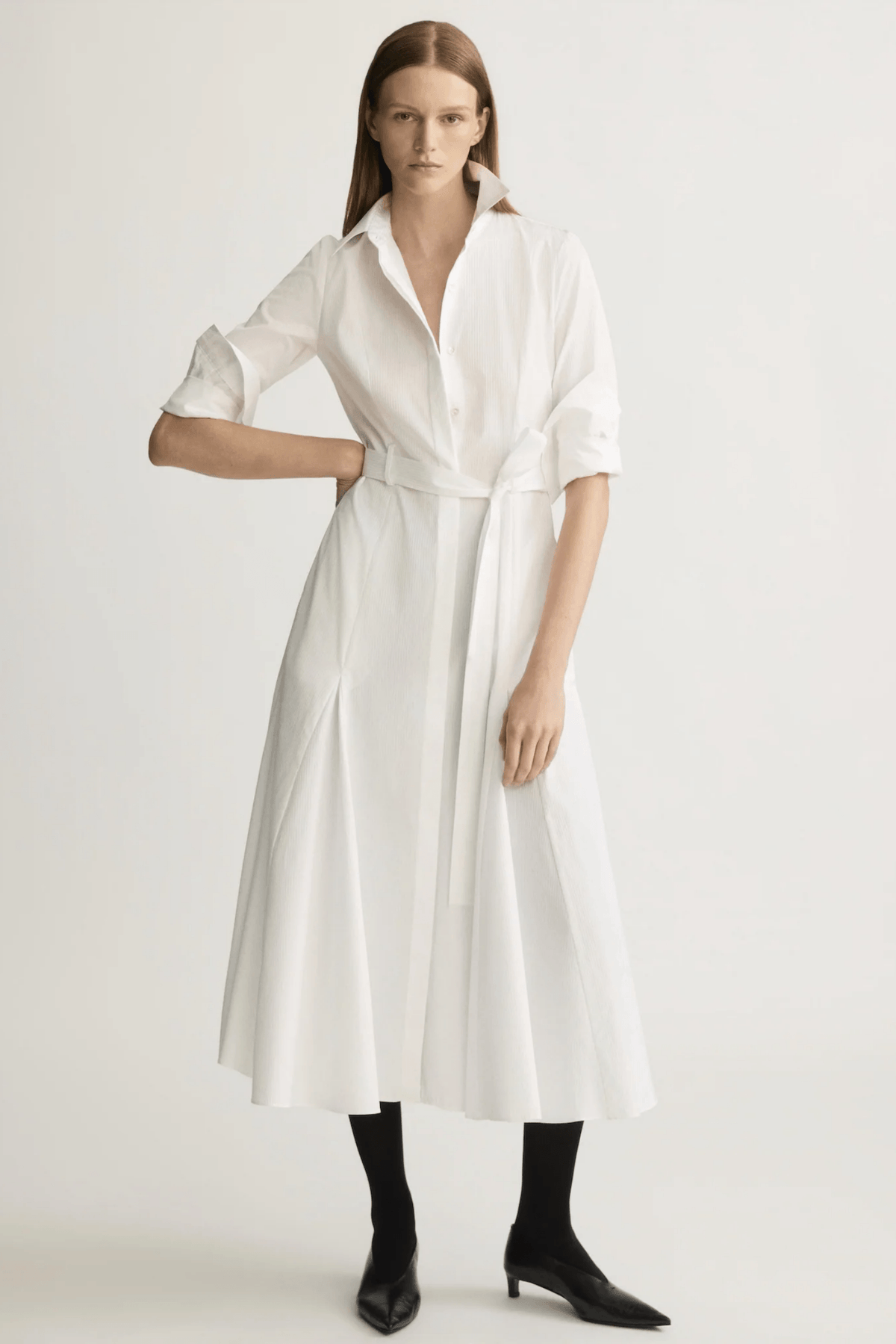 BENNET STRIPED MIDI DRESS WITH GODETS
