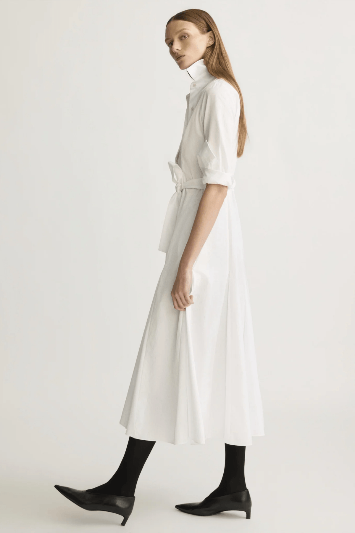 BENNET STRIPED MIDI DRESS WITH GODETS