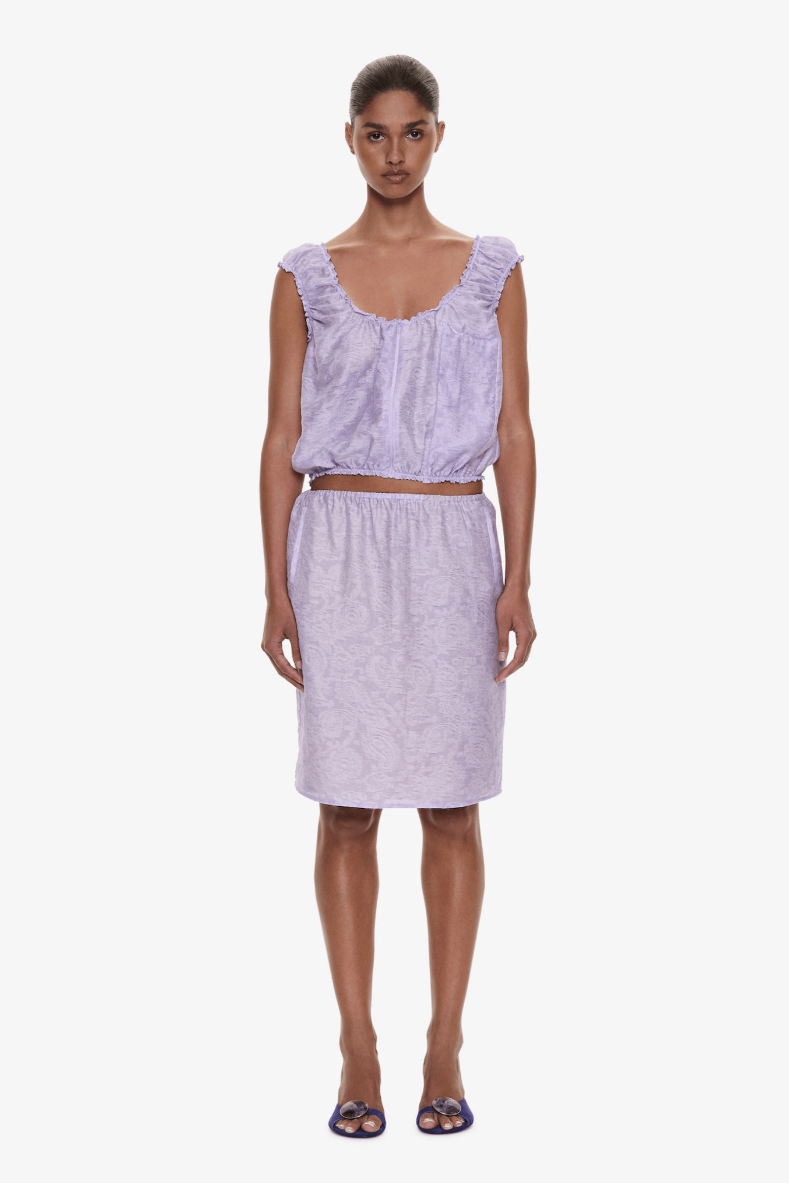 LIGHT LEAK JACQUARD ZIP UP TOP