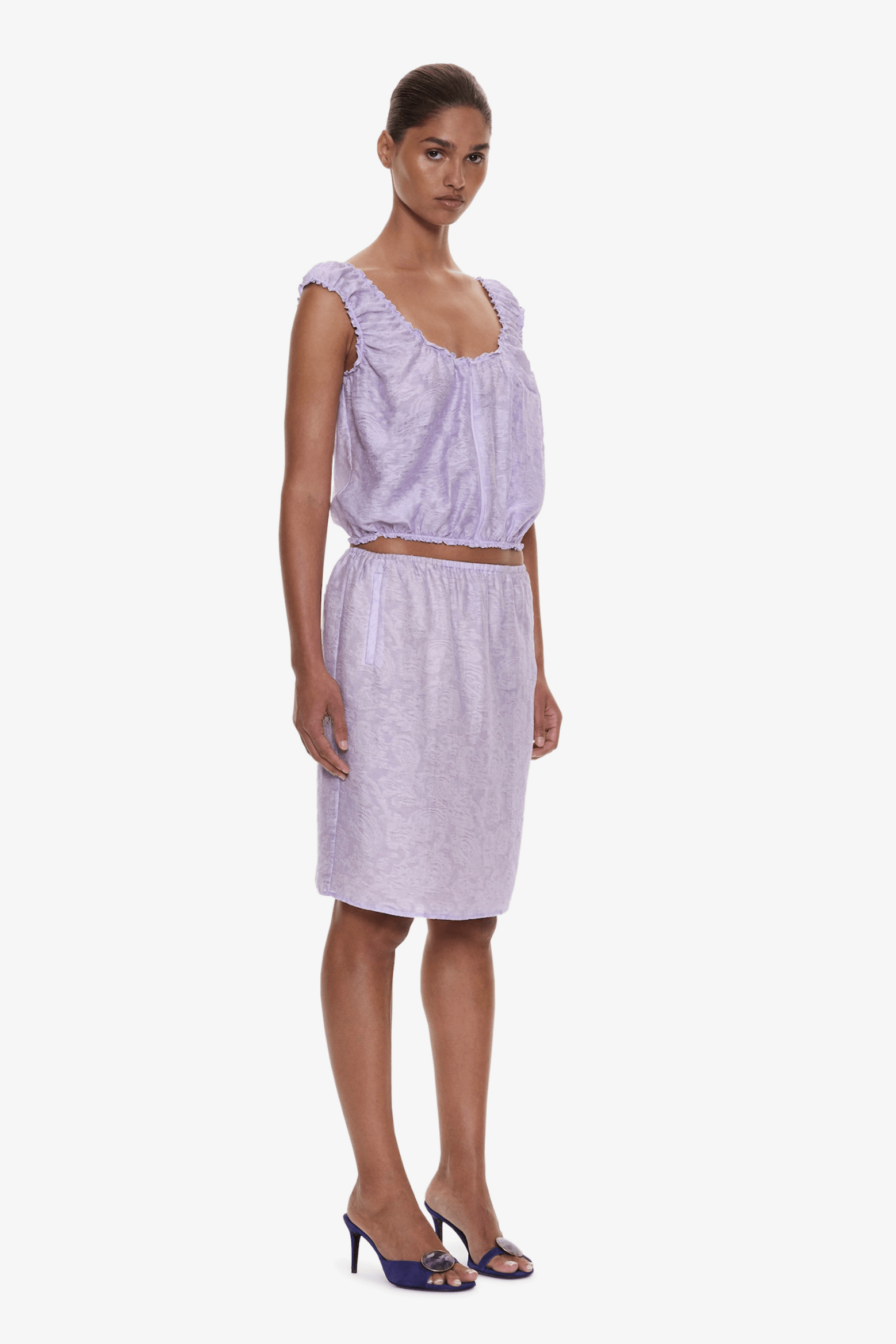 LIGHT LEAK JACQUARD ZIP UP TOP