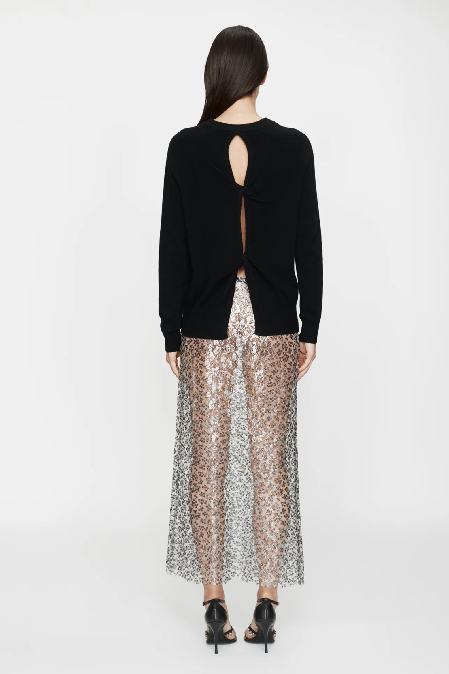 SEQUINED LACE COLUMN SKIRT