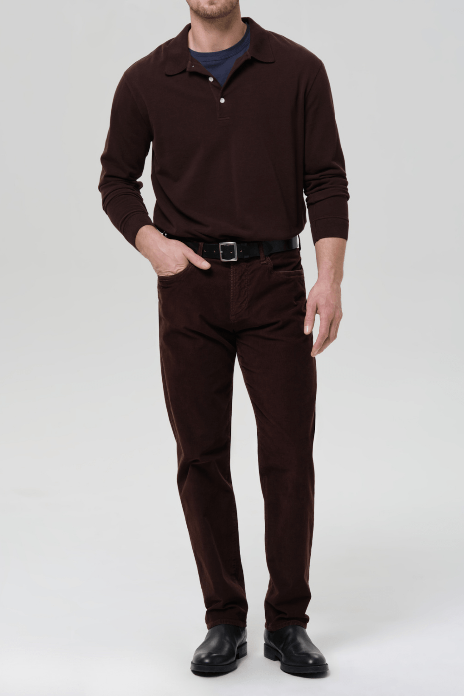 LONG SLEEVE BANDED POLO IN PIQUE
