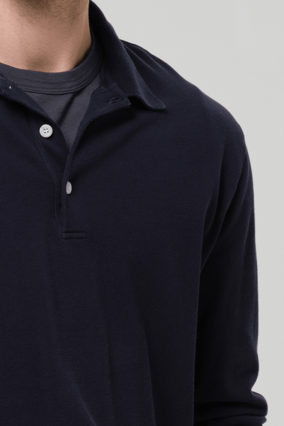 LONG SLEEVE BANDED POLO IN PIQUE
