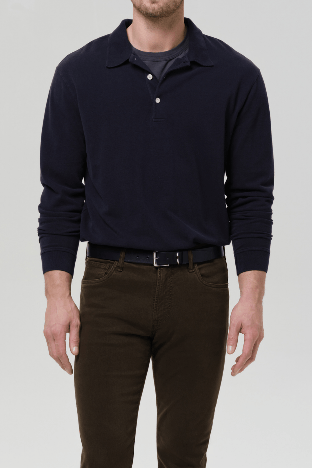 LONG SLEEVE BANDED POLO IN PIQUE