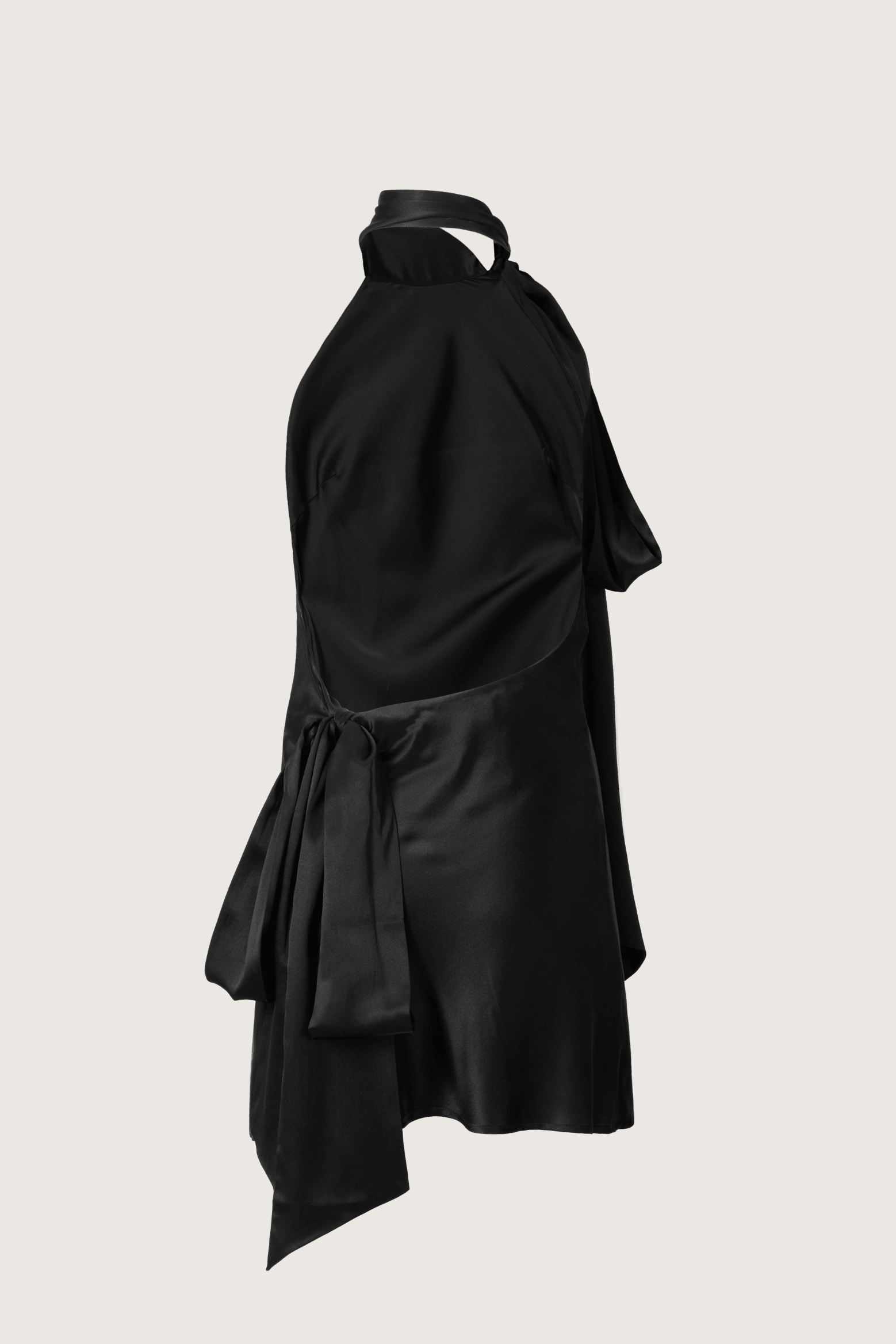ELISE SILK SATIN TIE NECK MINI DRESS