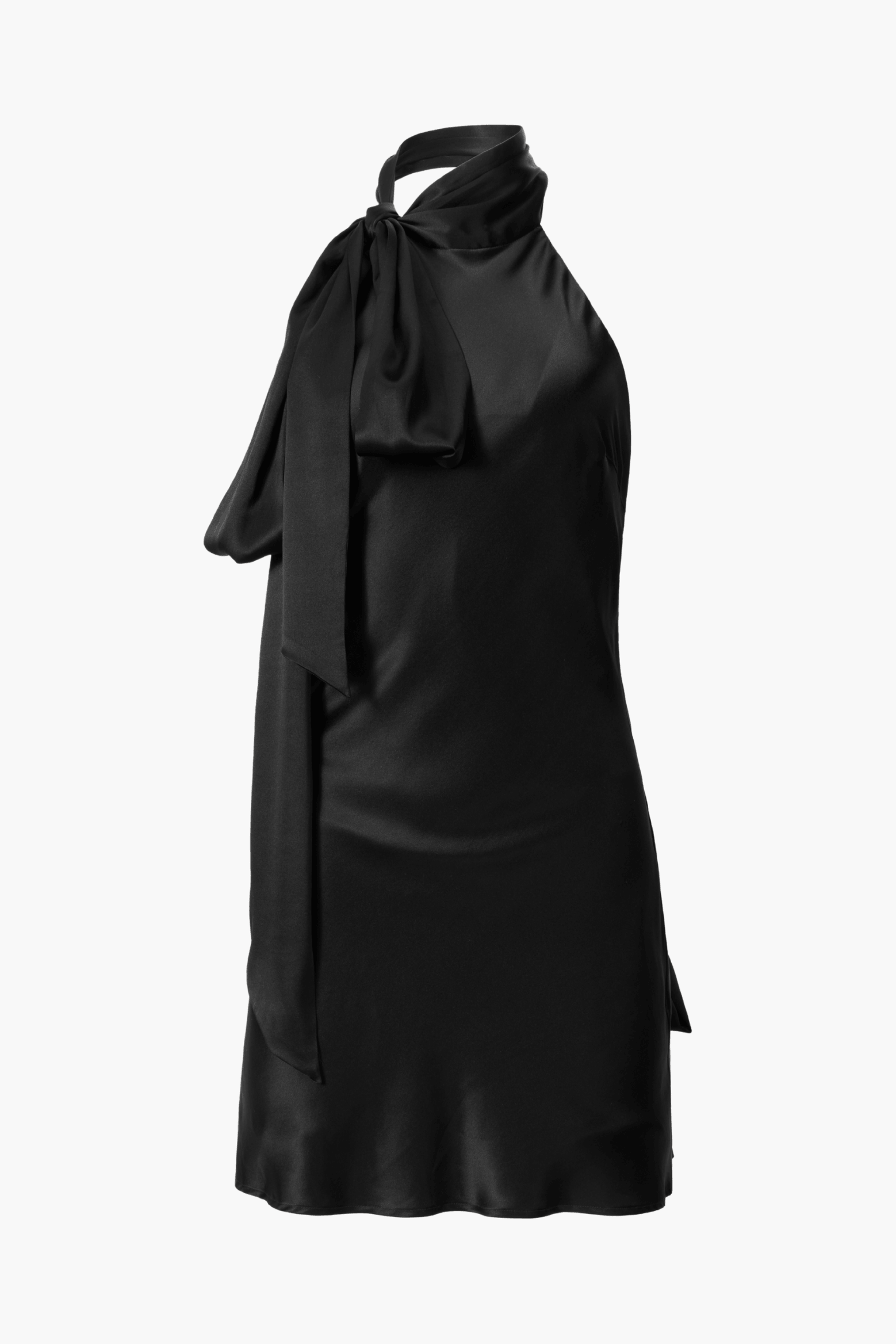 ELISE SILK SATIN TIE NECK MINI DRESS