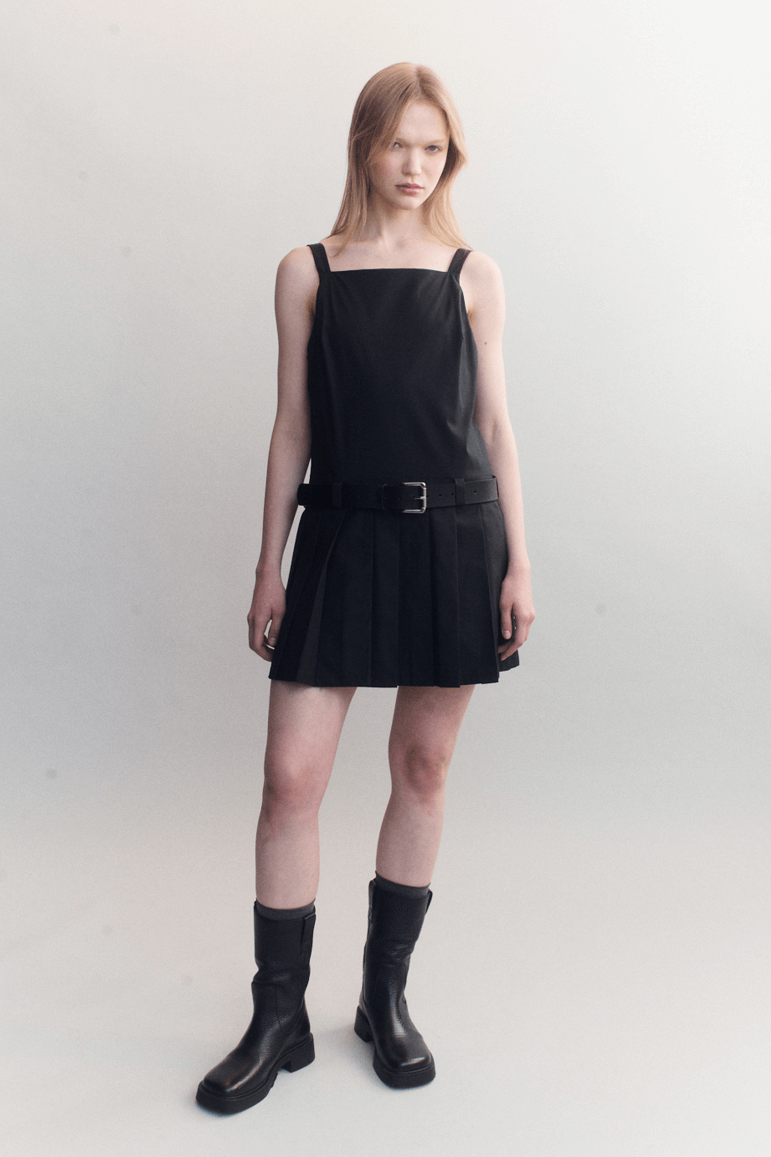 ANNEKE POPLIN PLEATED MINI DRESS