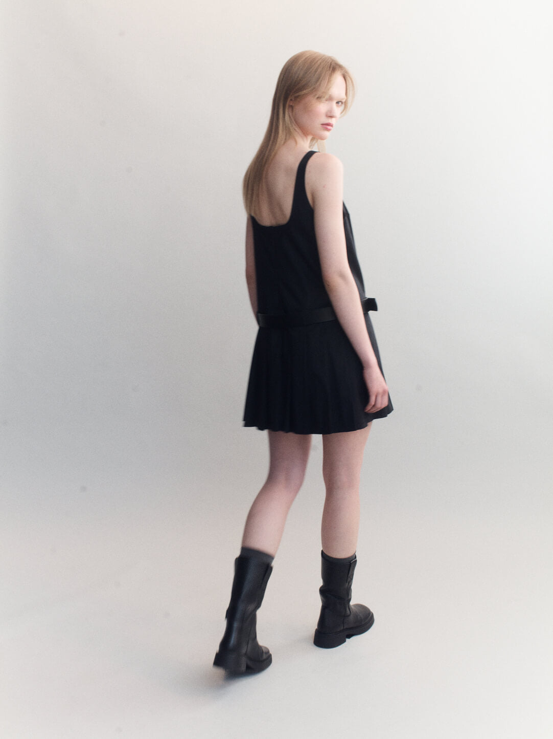 ANNEKE POPLIN PLEATED MINI DRESS