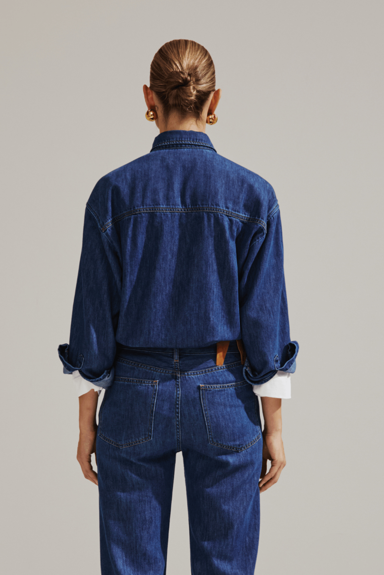 ANNE - SCARF ADORNED TENCEL DENIM TAILORED SHIRT