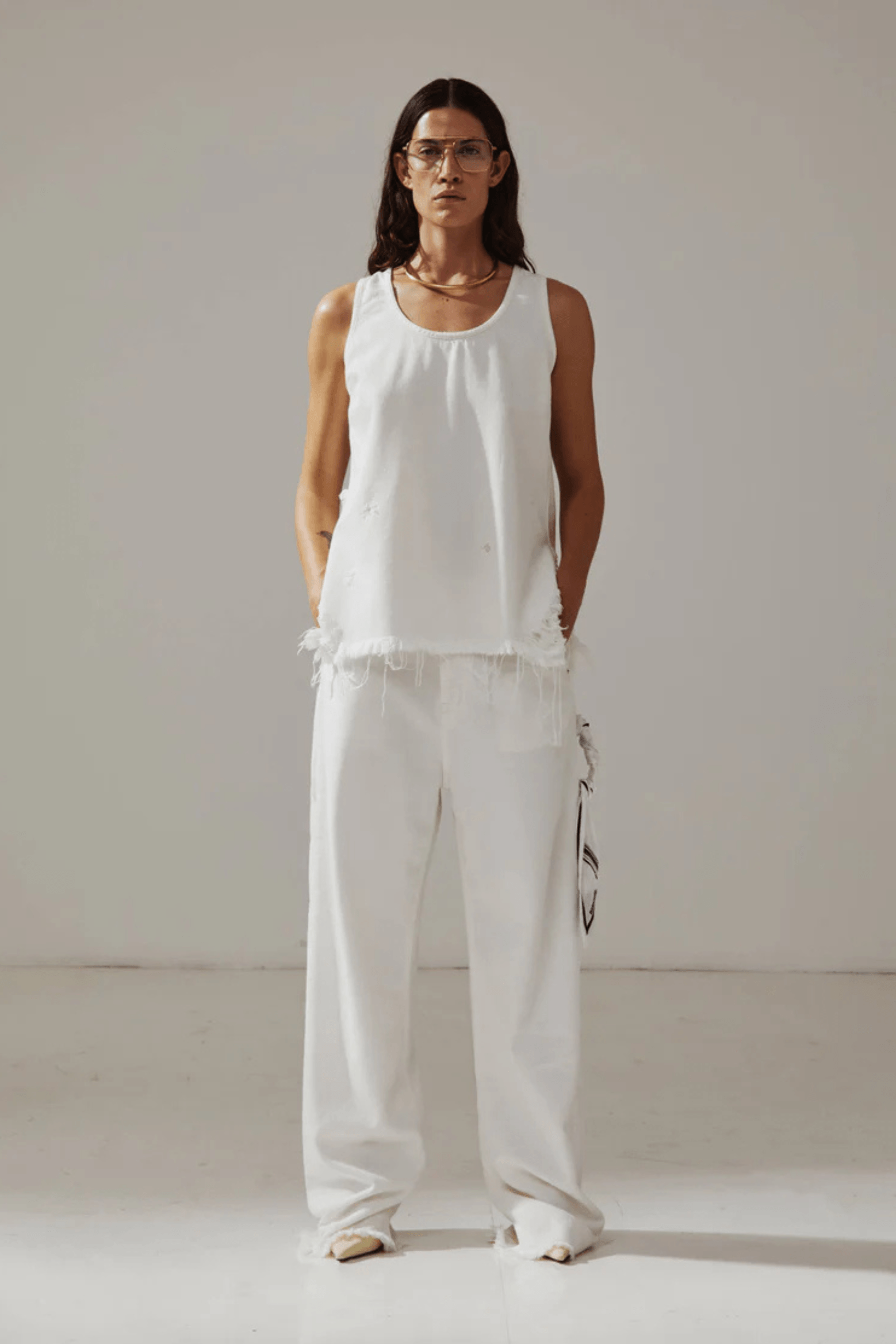 LISA - SCARF ADORNED LOOSE FIT CARPENTER TENCEL DENIM