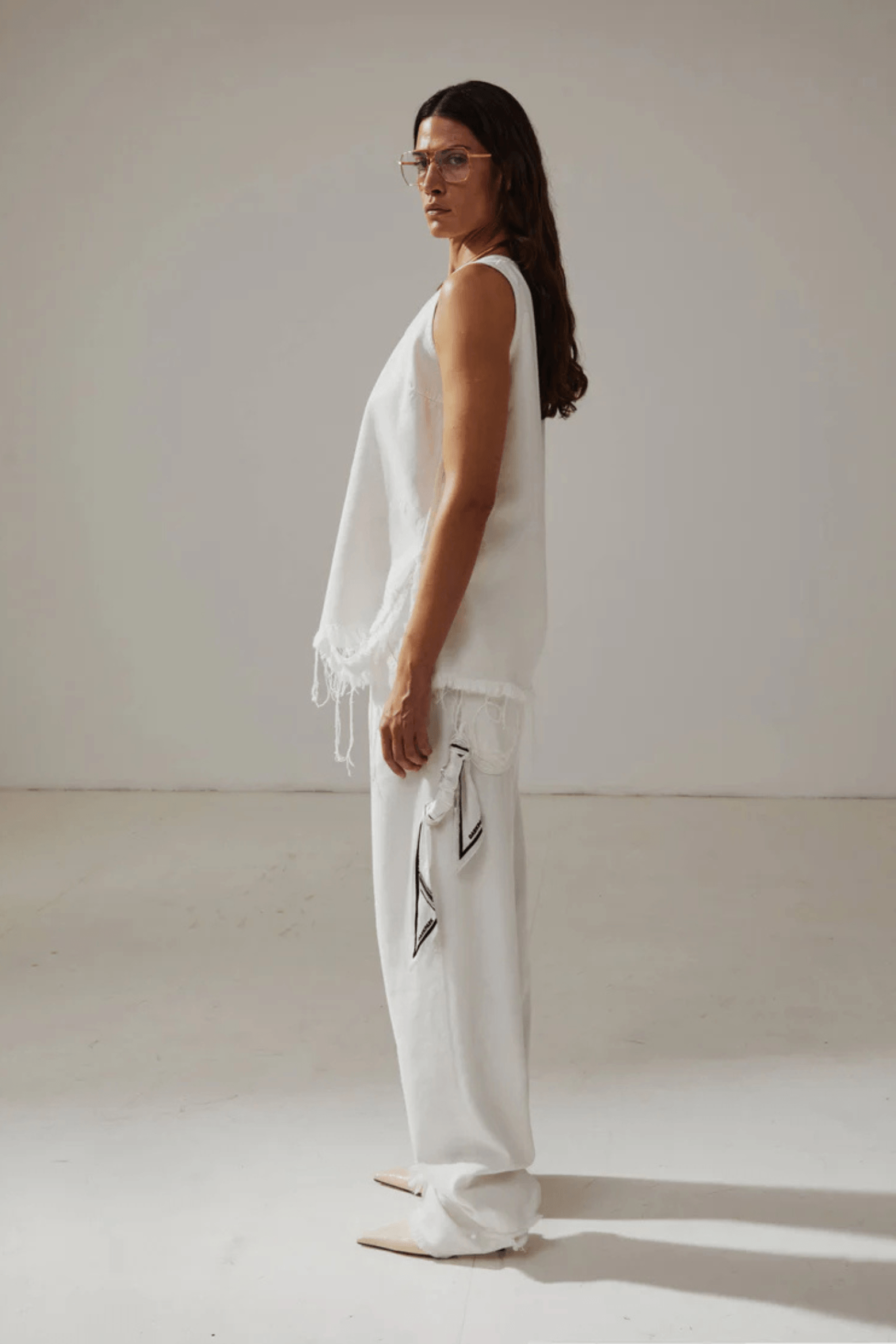 LISA - SCARF ADORNED LOOSE FIT CARPENTER TENCEL DENIM