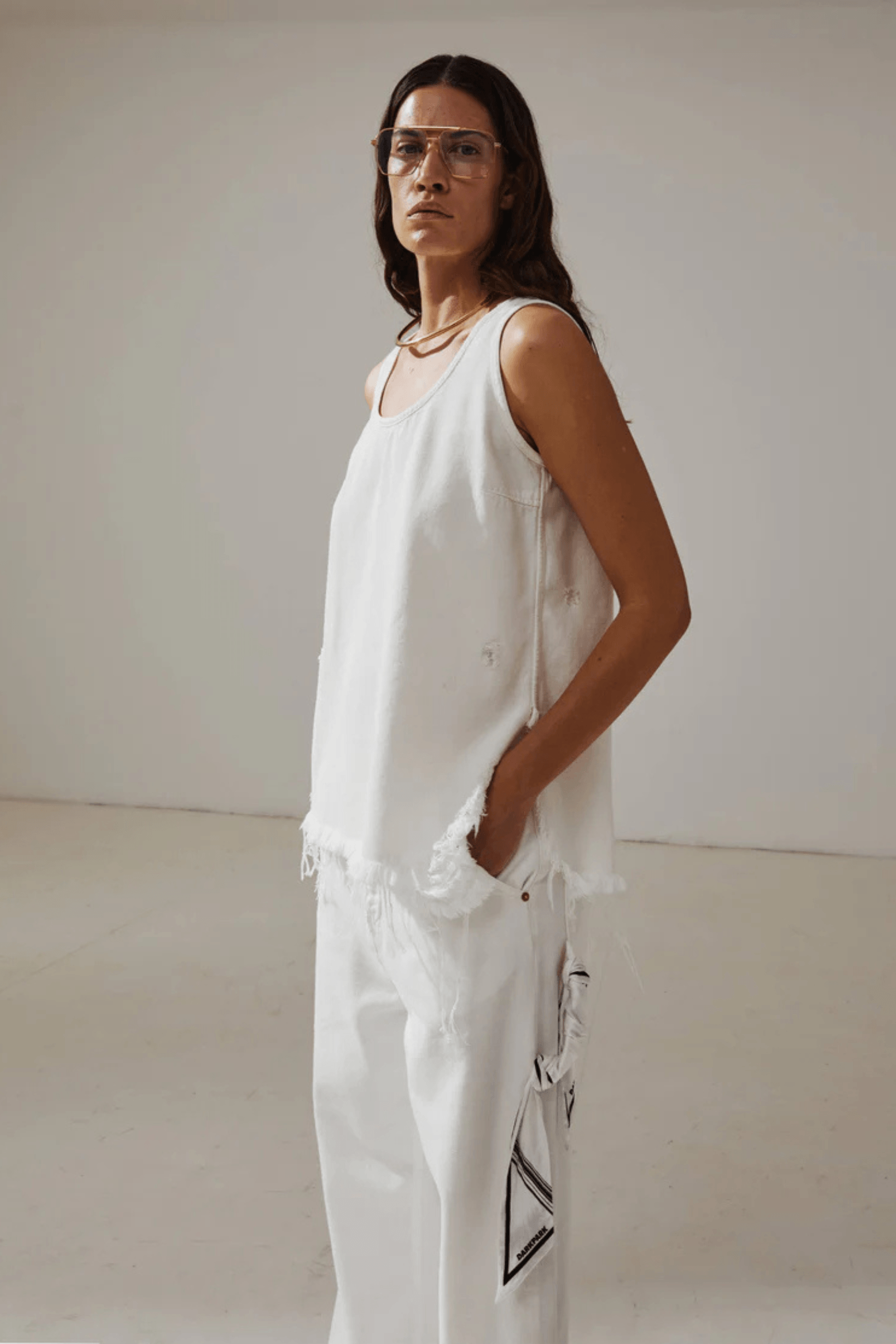 LISA - SCARF ADORNED LOOSE FIT CARPENTER TENCEL DENIM