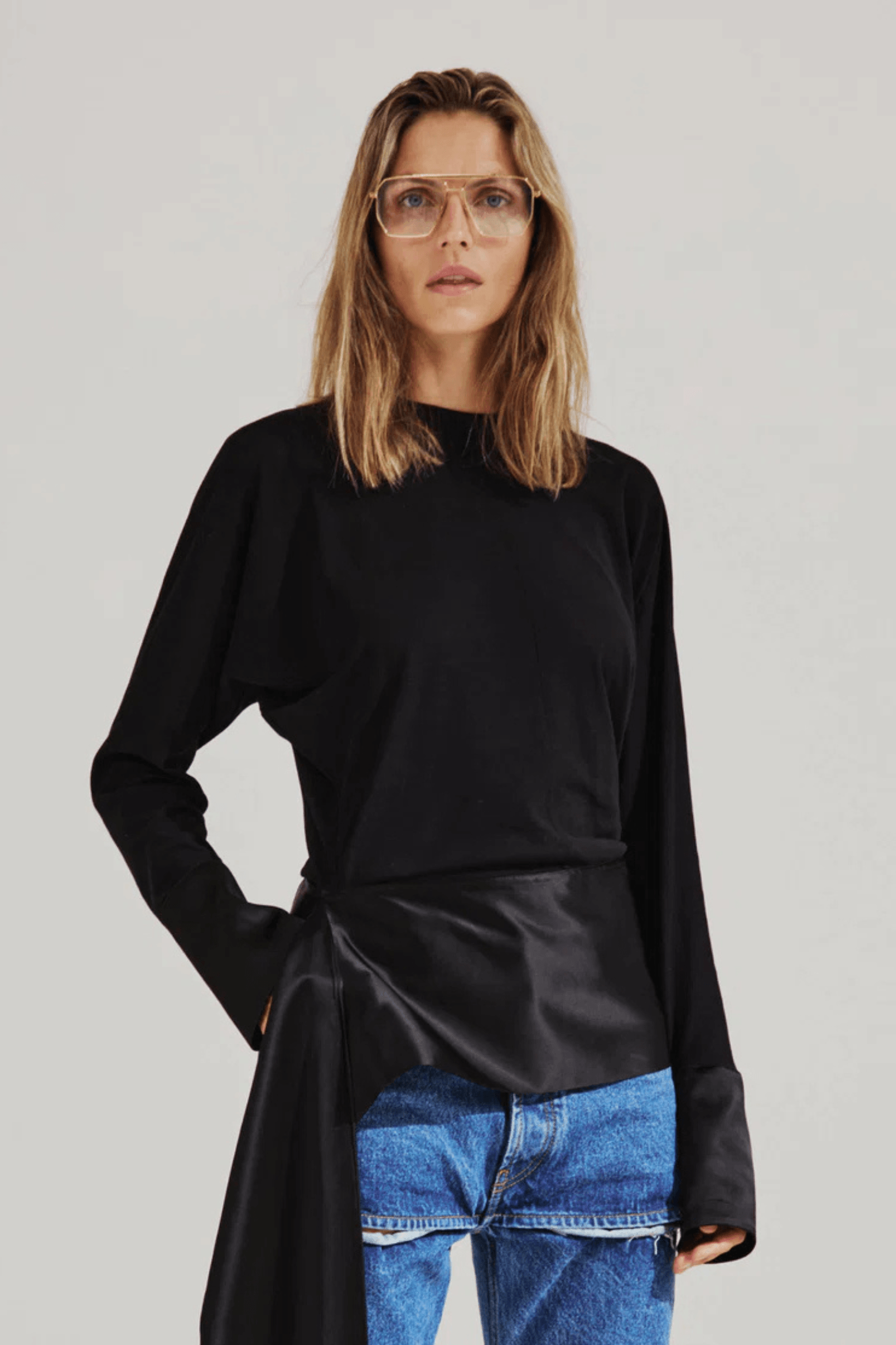 LUNA - JERSEY TOP WITH DROPPED SATIN DETAILS