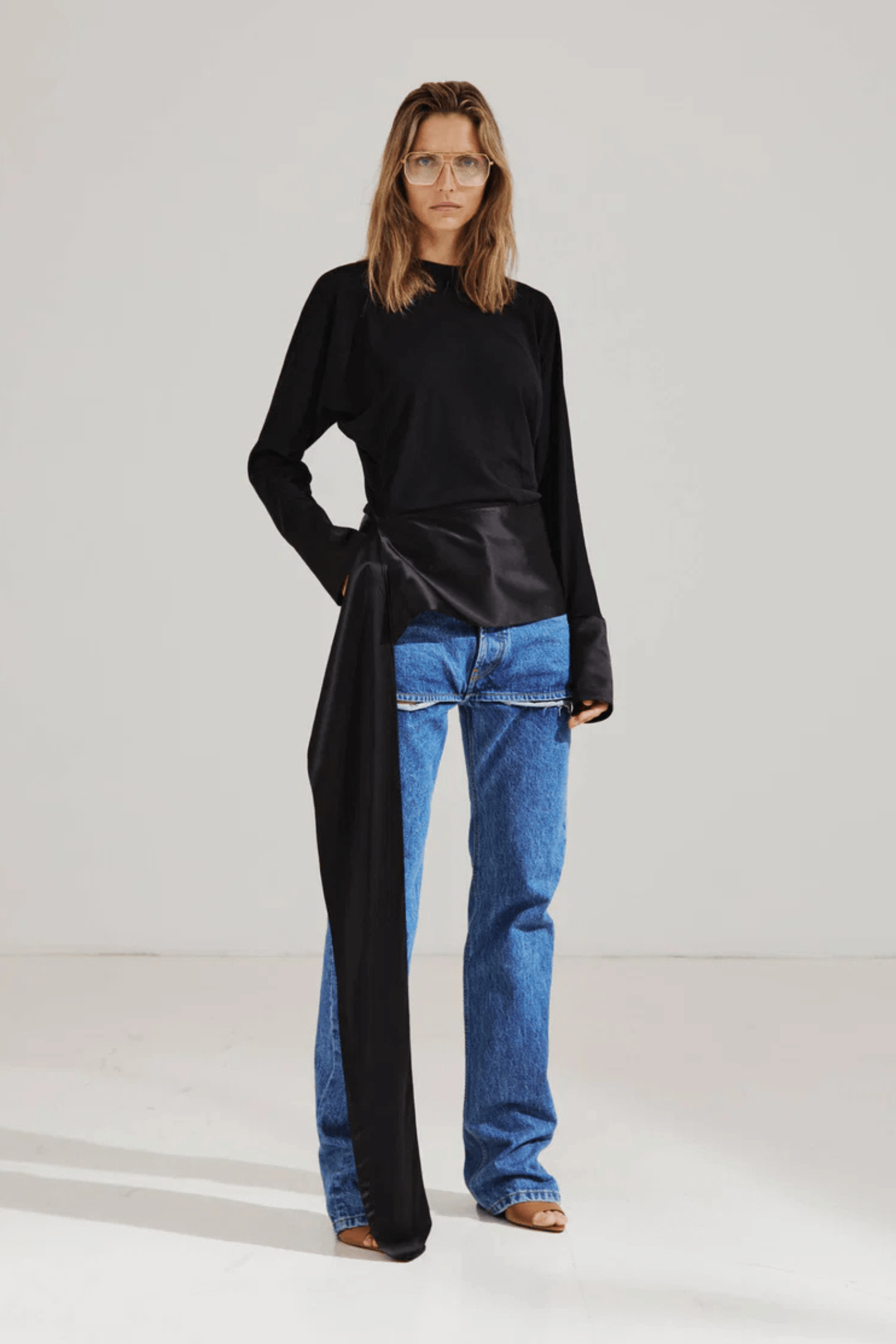 LUNA - JERSEY TOP WITH DROPPED SATIN DETAILS