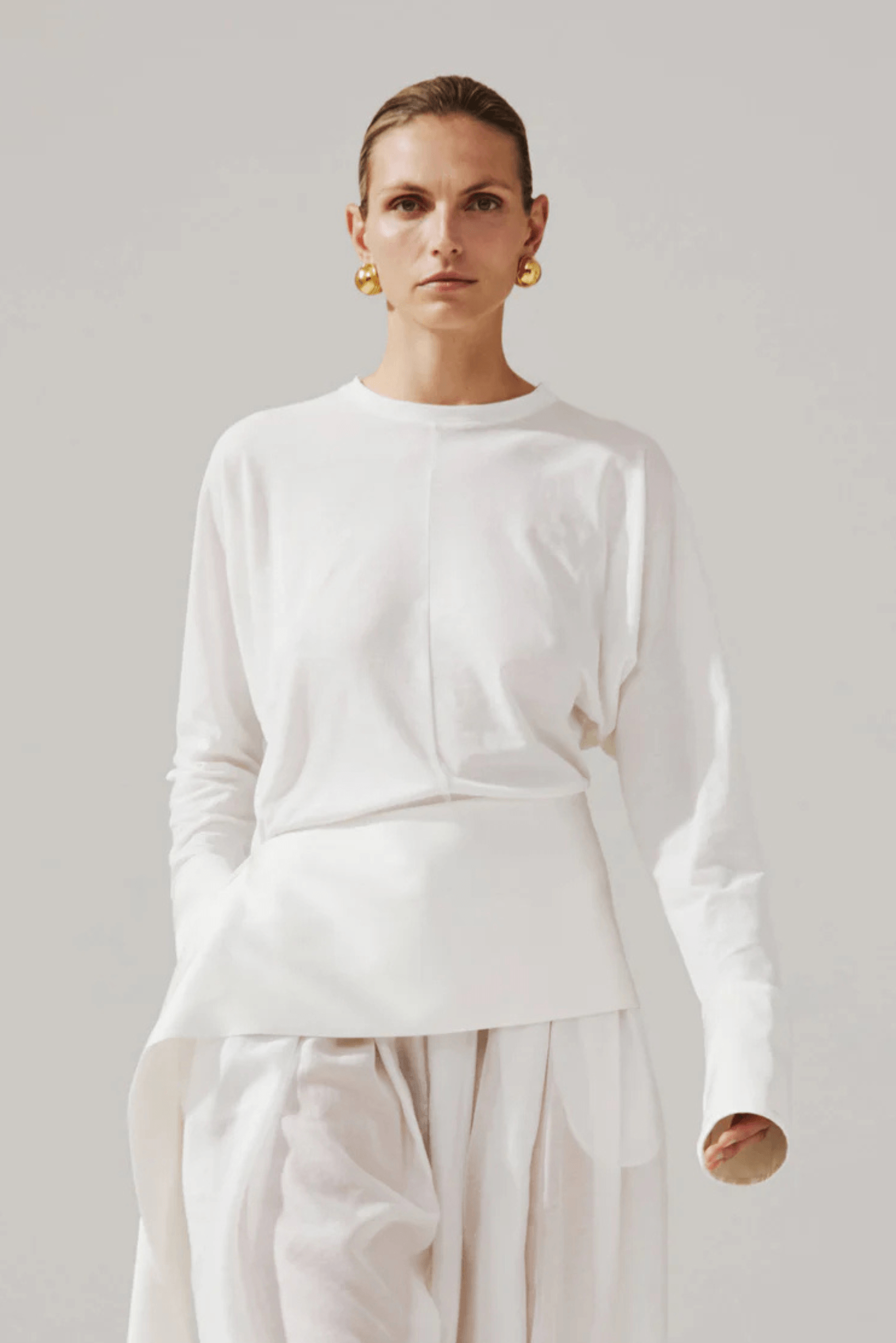 LUNA - JERSEY TOP WITH DROPPED SATIN DETAILS