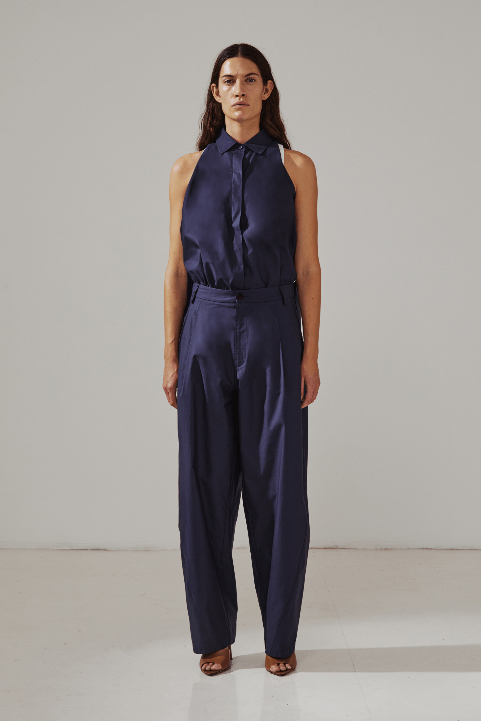 PHEBE - CHAIN ADORNED LIGHT COTTON POPELINE WIDE-LEG PANTS