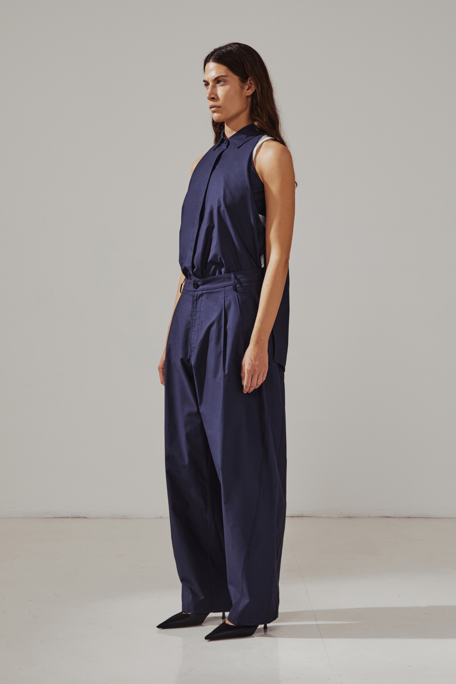 PHEBE - CHAIN ADORNED LIGHT COTTON POPELINE WIDE-LEG PANTS