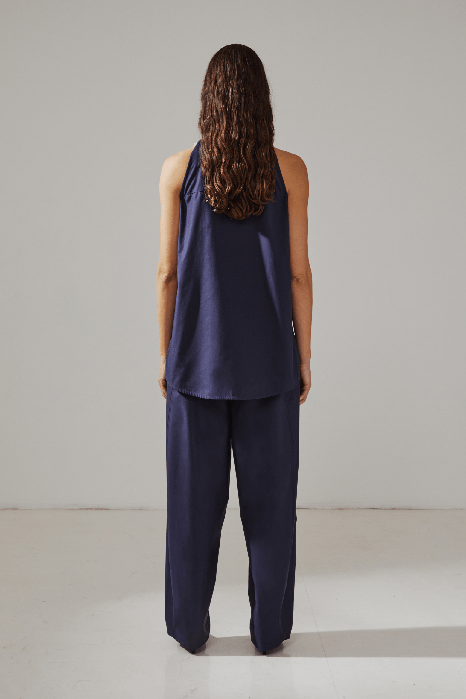 PHEBE - CHAIN ADORNED LIGHT COTTON POPELINE WIDE-LEG PANTS