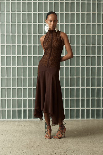 DE LA VALI CHANDRA MIDI DRESS BROWN