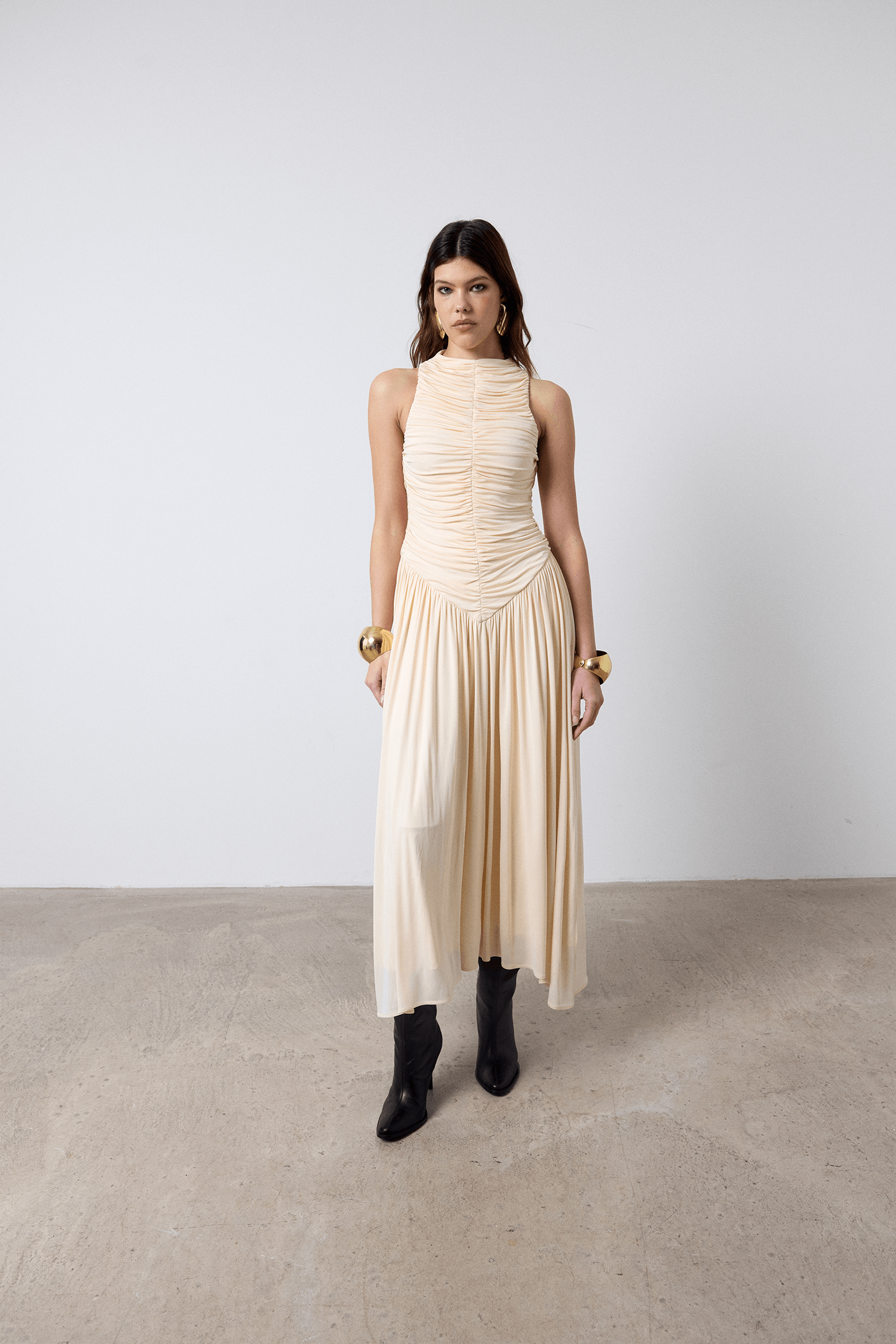 DE LA VALI CYCLONE MIDI DRESS IN CREAM | THE NEW TREND