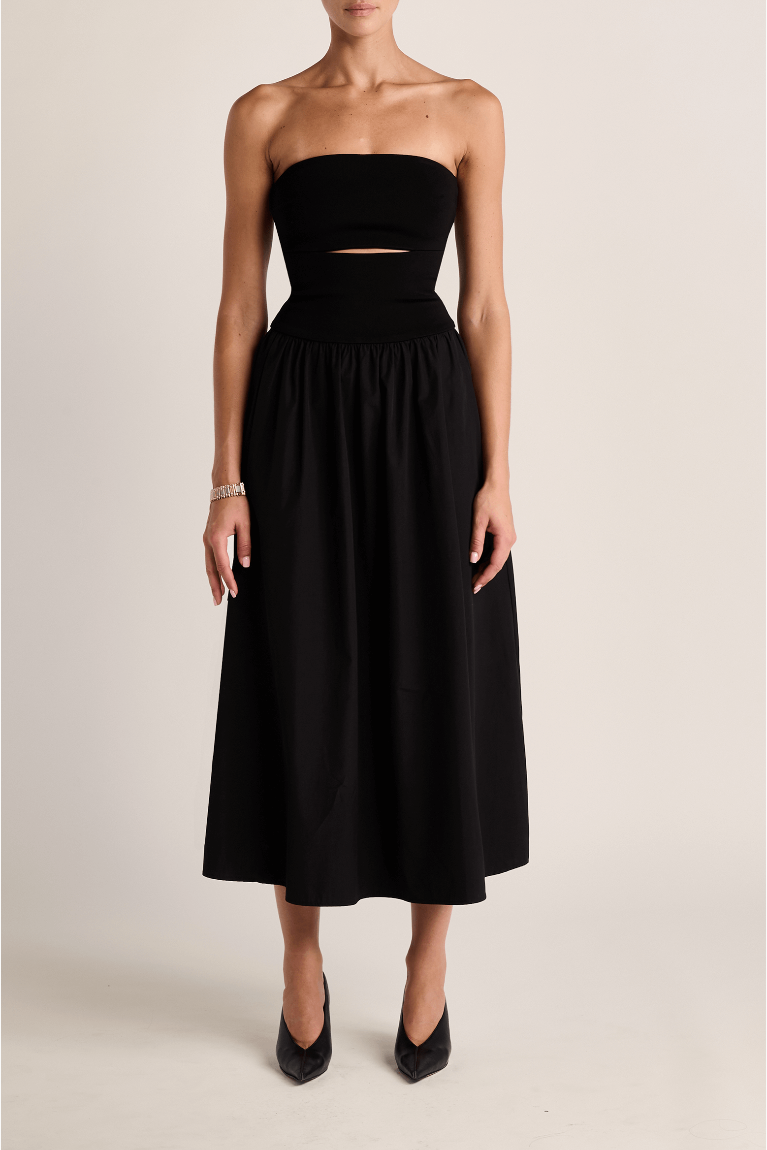 ESSE STRAPLESS SPLIT COTTON MIDI DRESS | THE NEW TREND