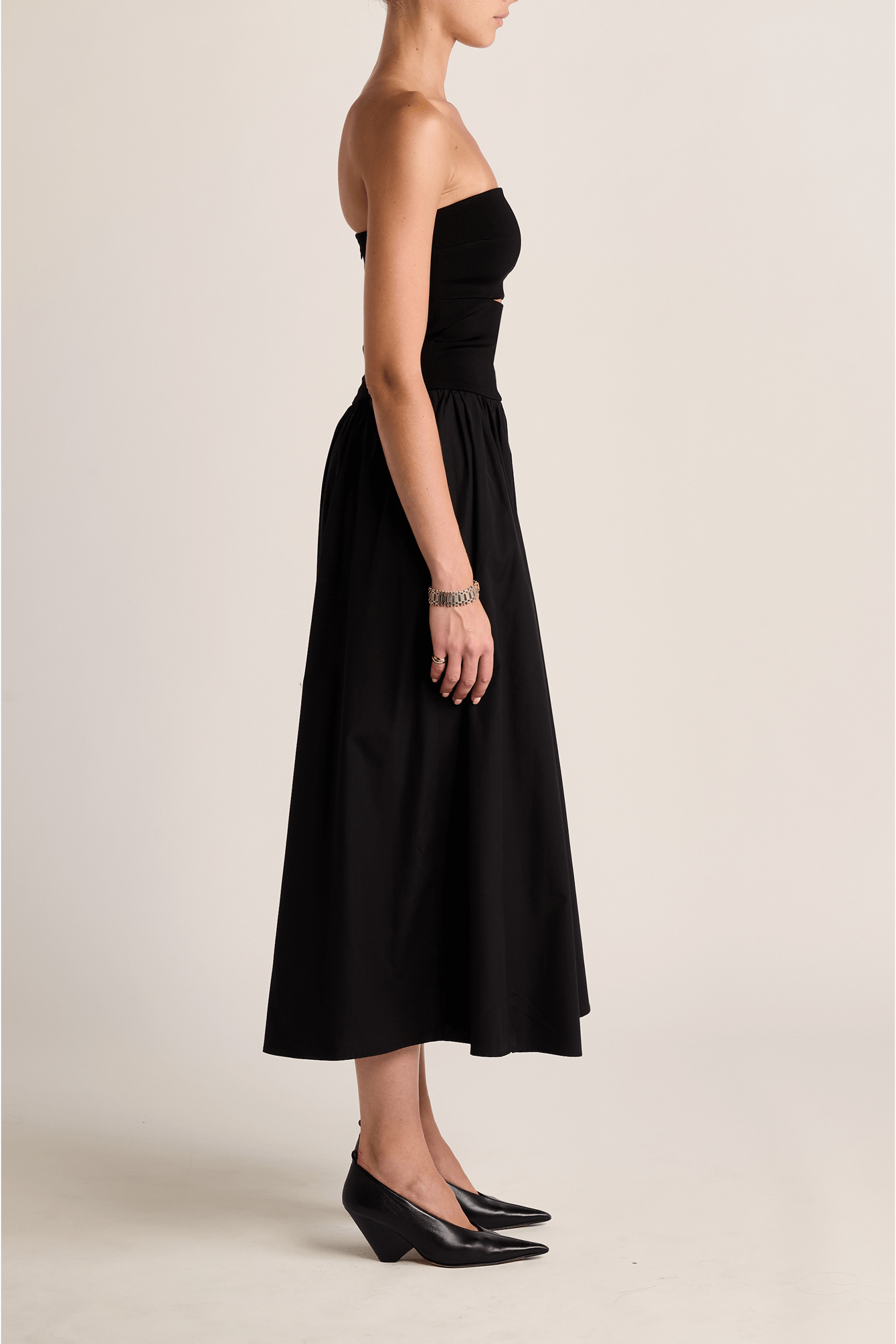 ESSE STRAPLESS SPLIT COTTON MIDI DRESS | THE NEW TREND