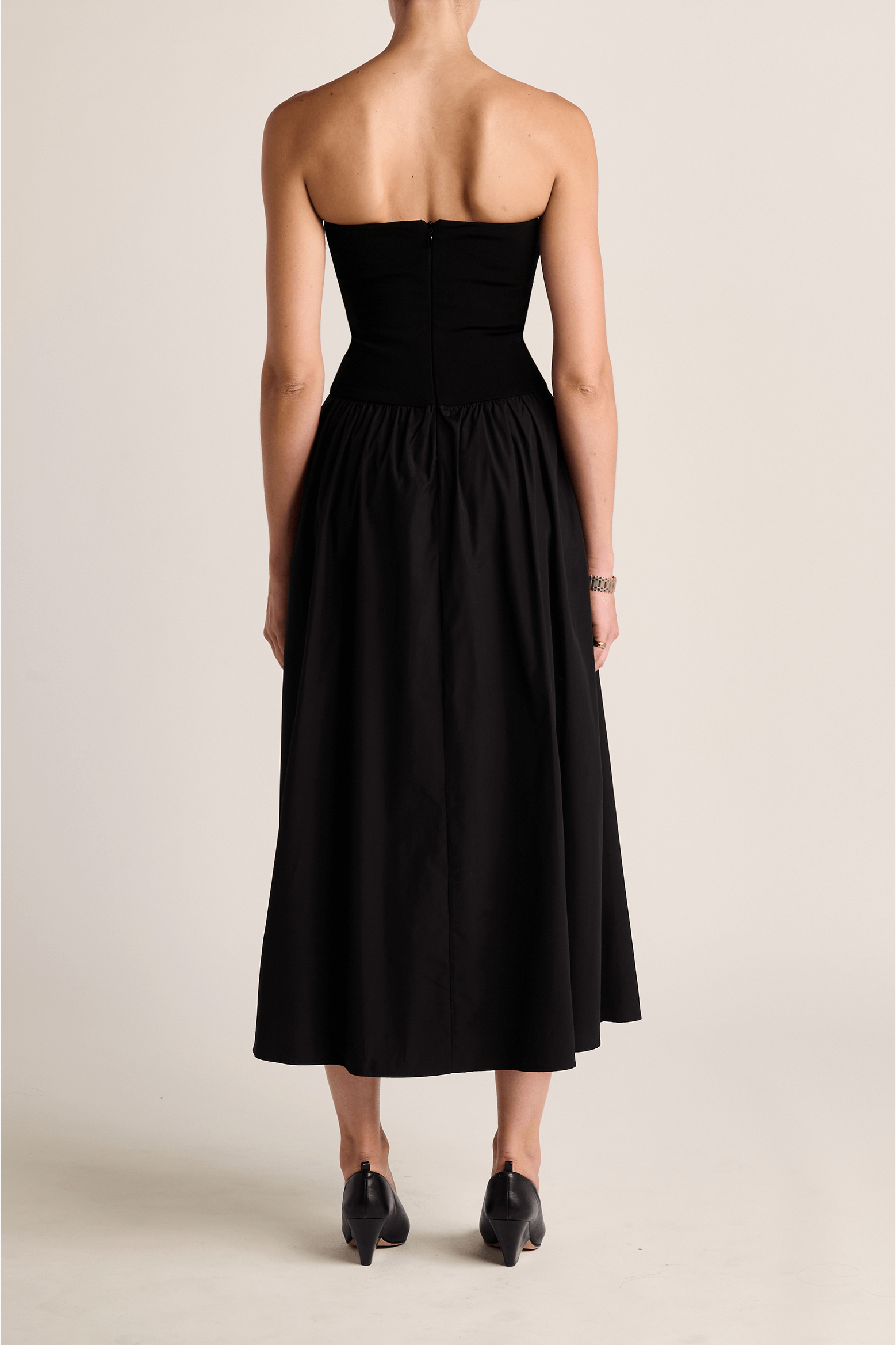ESSE STRAPLESS SPLIT COTTON MIDI DRESS | THE NEW TREND
