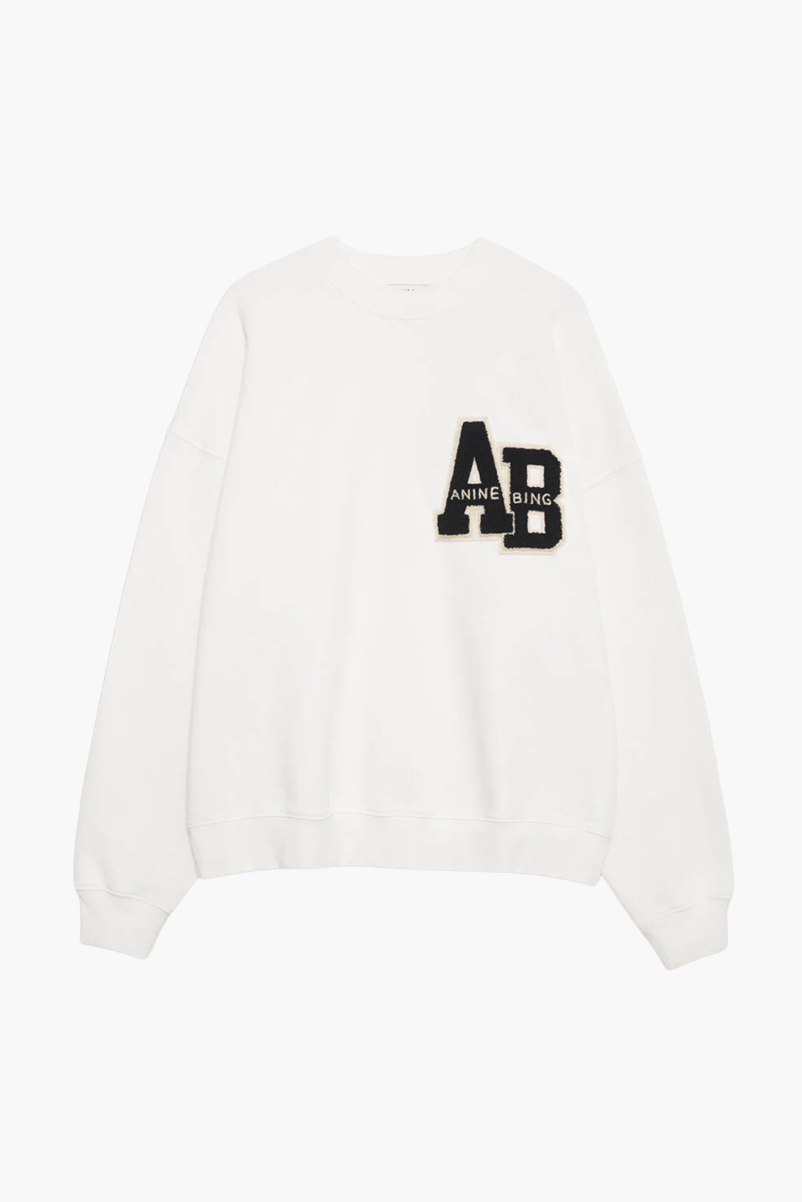 ANINE BING MILES OVERSIZED SWEATSHIRT LETTERMAN IN OFF WHITE | THE NEW TREND