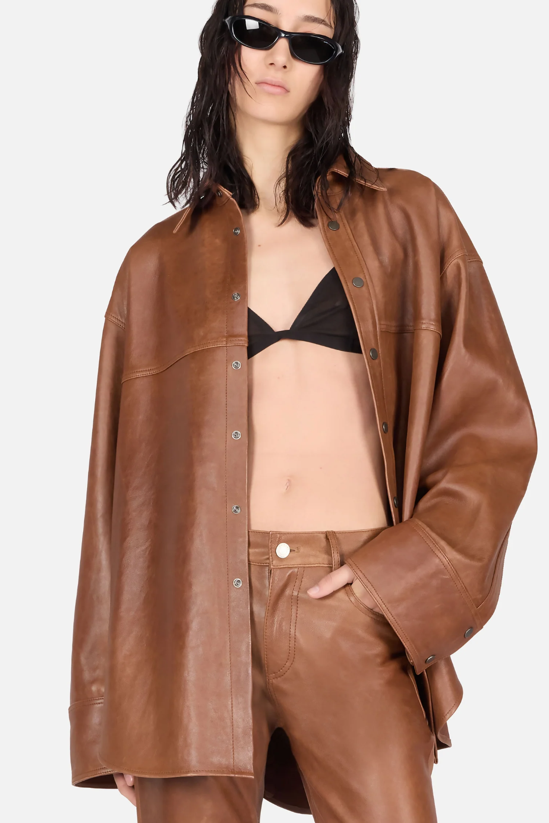 VICTORIA L SILKY LEATHER SHIRT