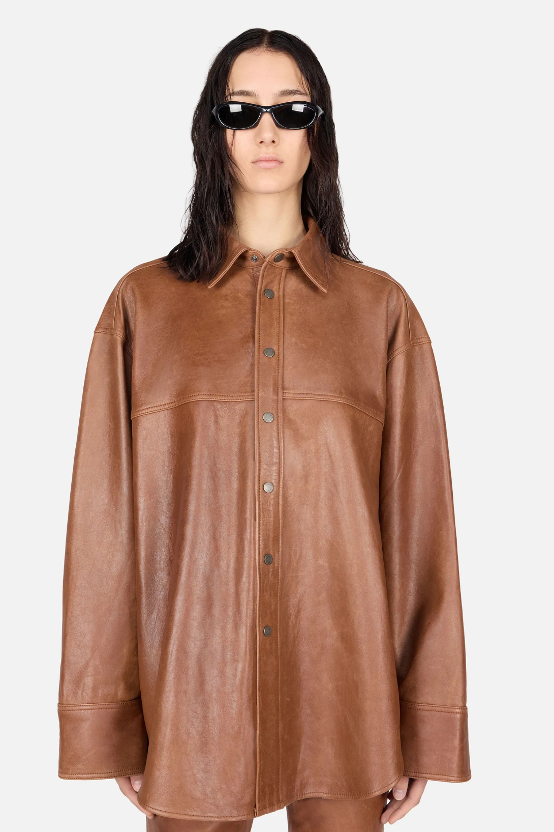 VICTORIA L SILKY LEATHER SHIRT